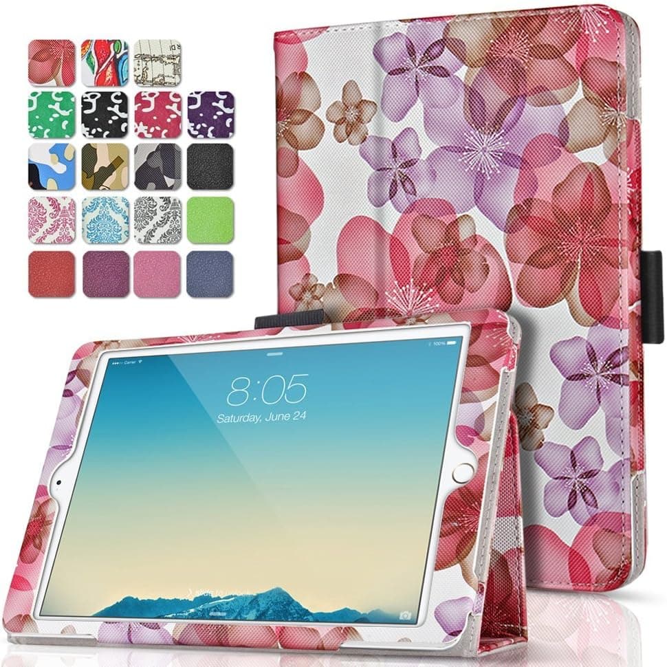 TNP iPad Pro 9.7 Case (Flower Pink) Ultra Slim Lightweight Protective Stand Folio Smart Cover with Card Slots, Stylus Holder, Auto Sleep/Wake Feature for Apple iPad Pro 9.7" 2016 Release Tablet