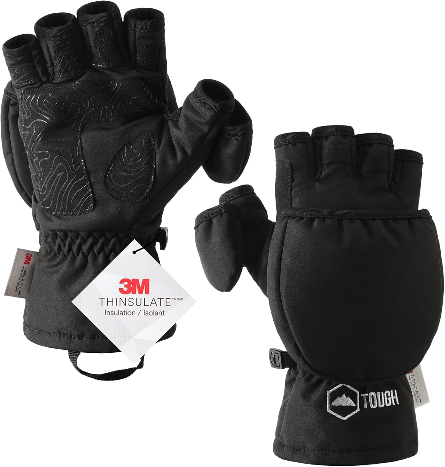 Ice Fishing Gloves - Cold Weather Fishing Gloves - 3M Thinsulate Winter Convertible Mittens w/ Finger Flaps - Waterproof Fingerless Fly Fishing Gloves - Photography Gloves for Cold Weather