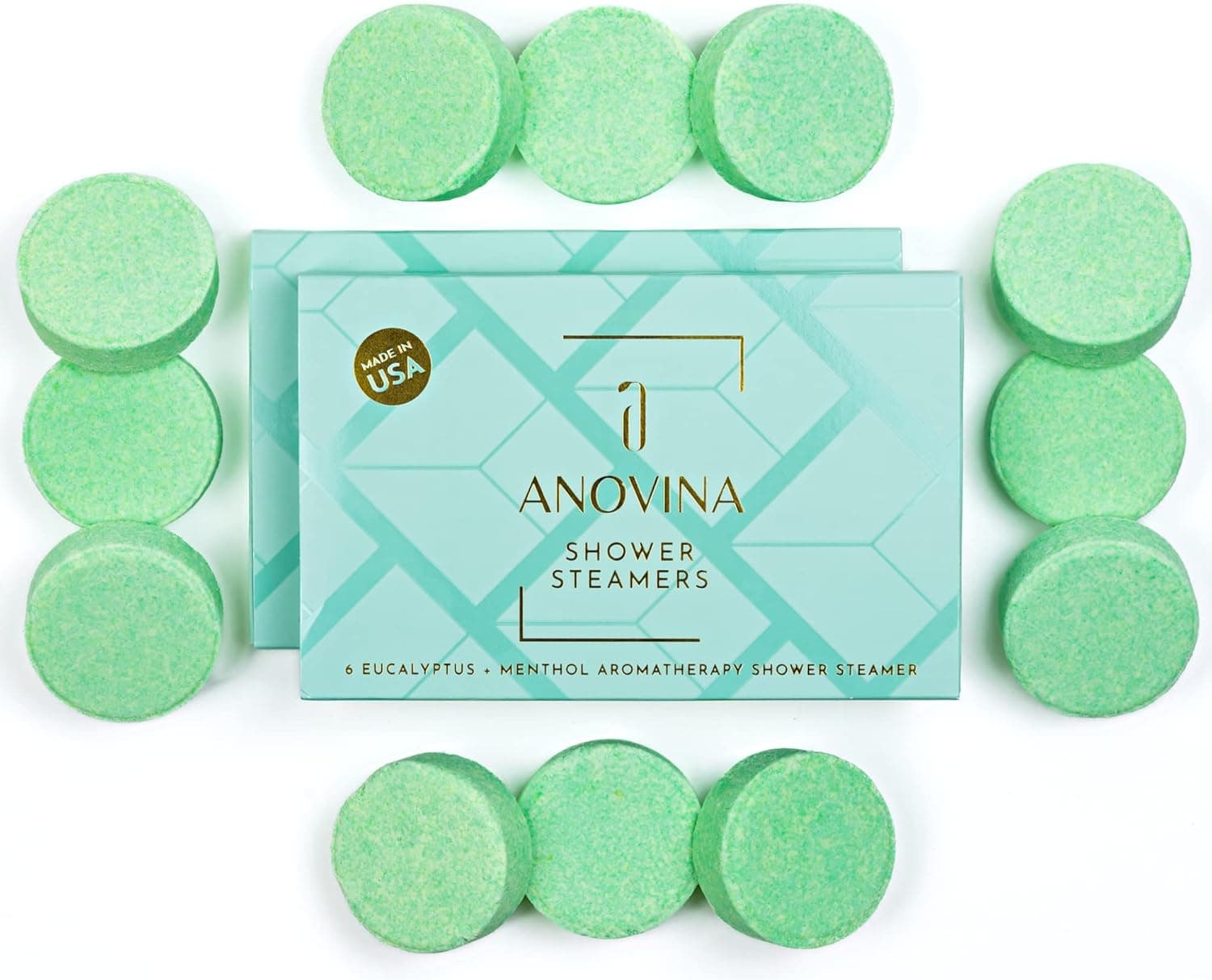Anovina 12XL Eucalyptus Shower Steamers Aromatherapy. Shower Tablets - Proudly Made in USA. Shower Bombs Aromatherapy Shower Tablets for Gifts Men and Women Shower Melts