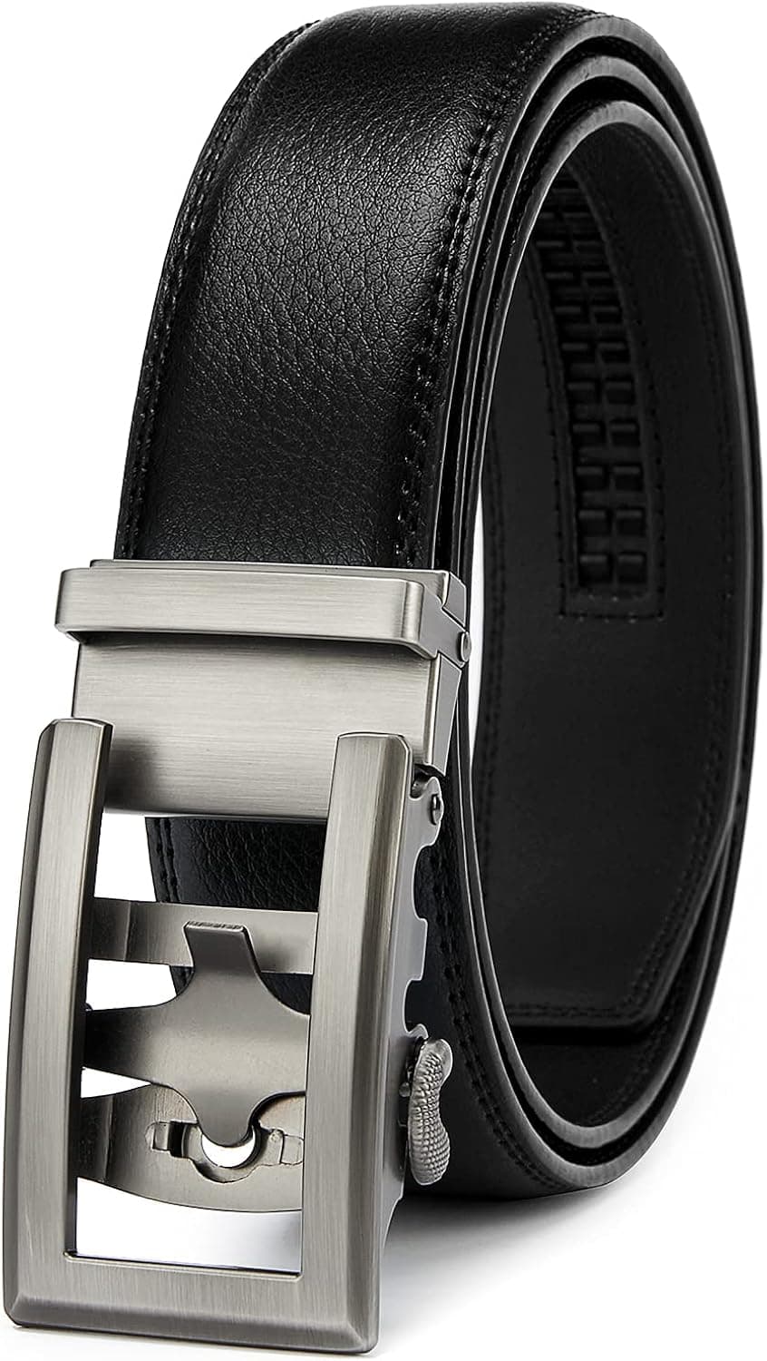 PlusZis 28"-68" Men's Leather Ratchet Dress Belt Big And Tall With Automatic Buckle