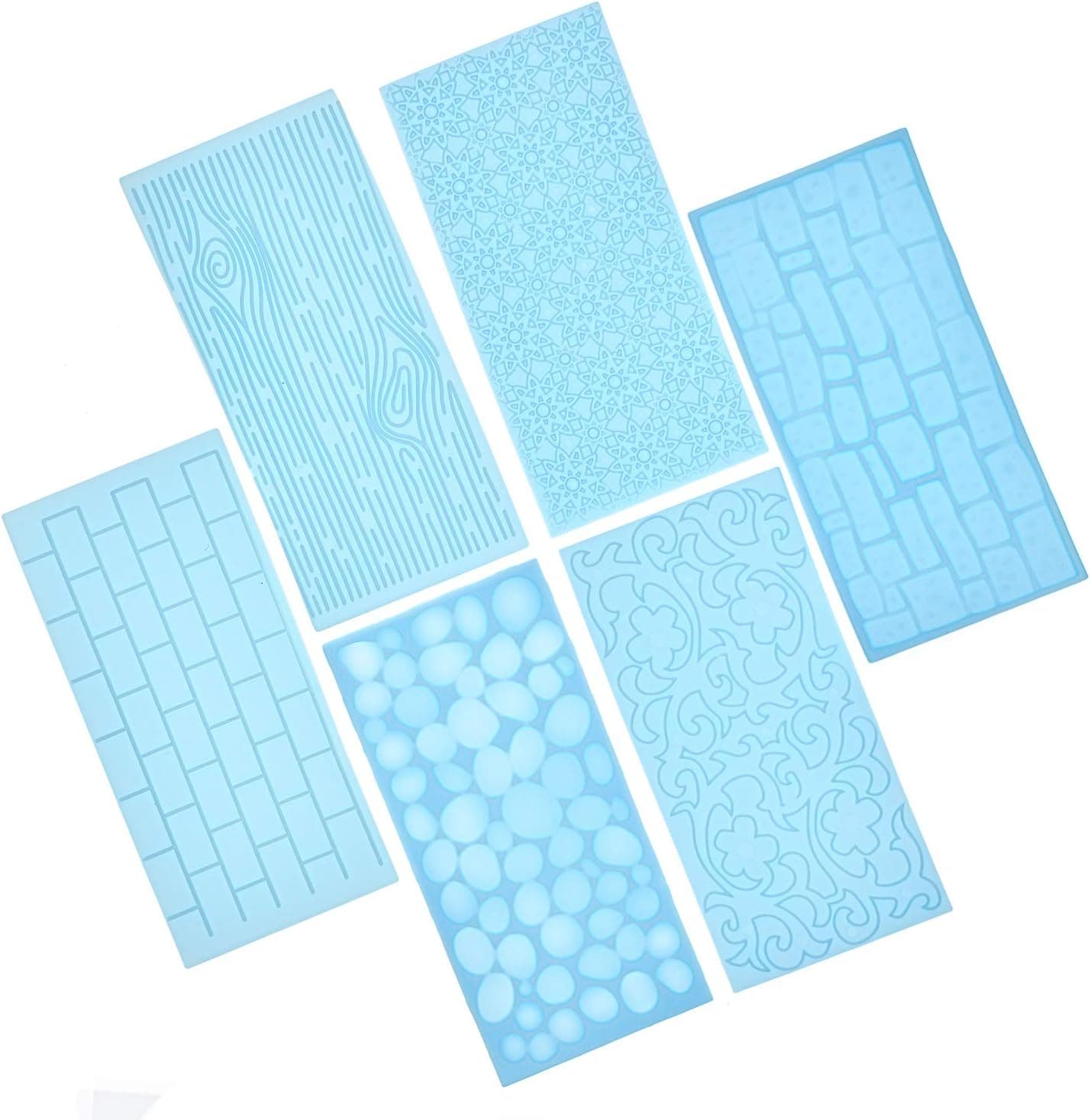 Aloddy 6 Pcs Fondant Impression Mat Mold Set, Flower/Brick Wall/Embossed Tree Bark/Cobblestone/Stone Wall Texture Design for Cupcake Top Decoration