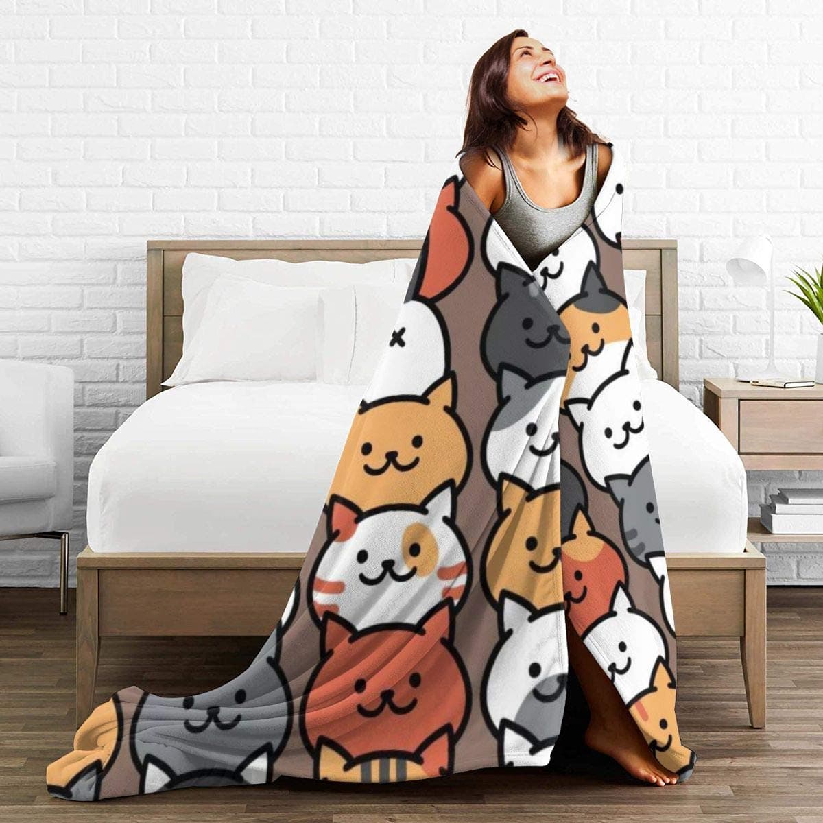 Adorable Cartoon Cat Throw Blanket Digital Printed Ultra-Soft Micro Fleece Blanket Four Premium Airplane Soft Microfleece Travel Blanket 80"X60"