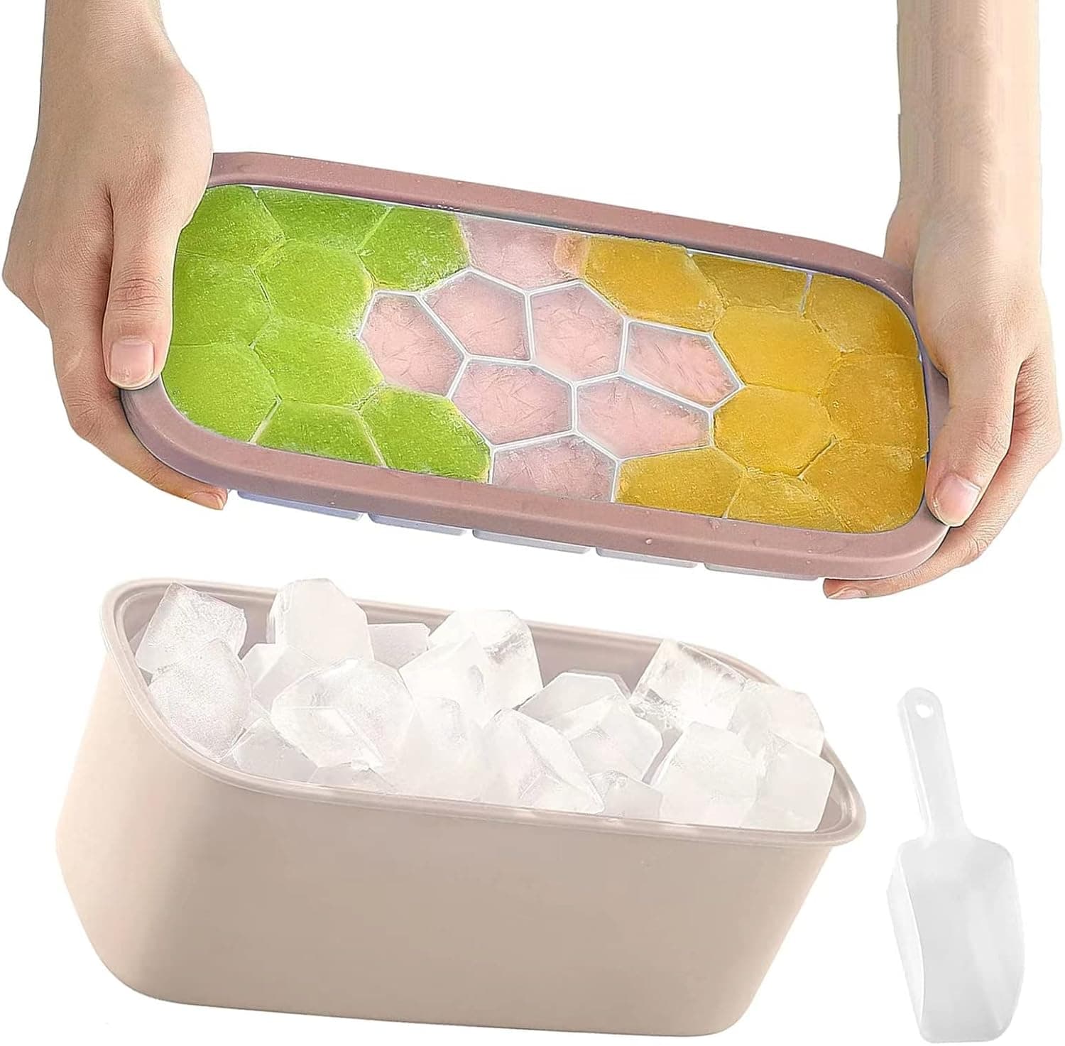 Acalu Ice Cube Tray, 26-Ice Trays with Box and Lid, Silicone Ice Pop Molds Ice Storage Box Container for Freezer, Cocktail Whiskey Orange