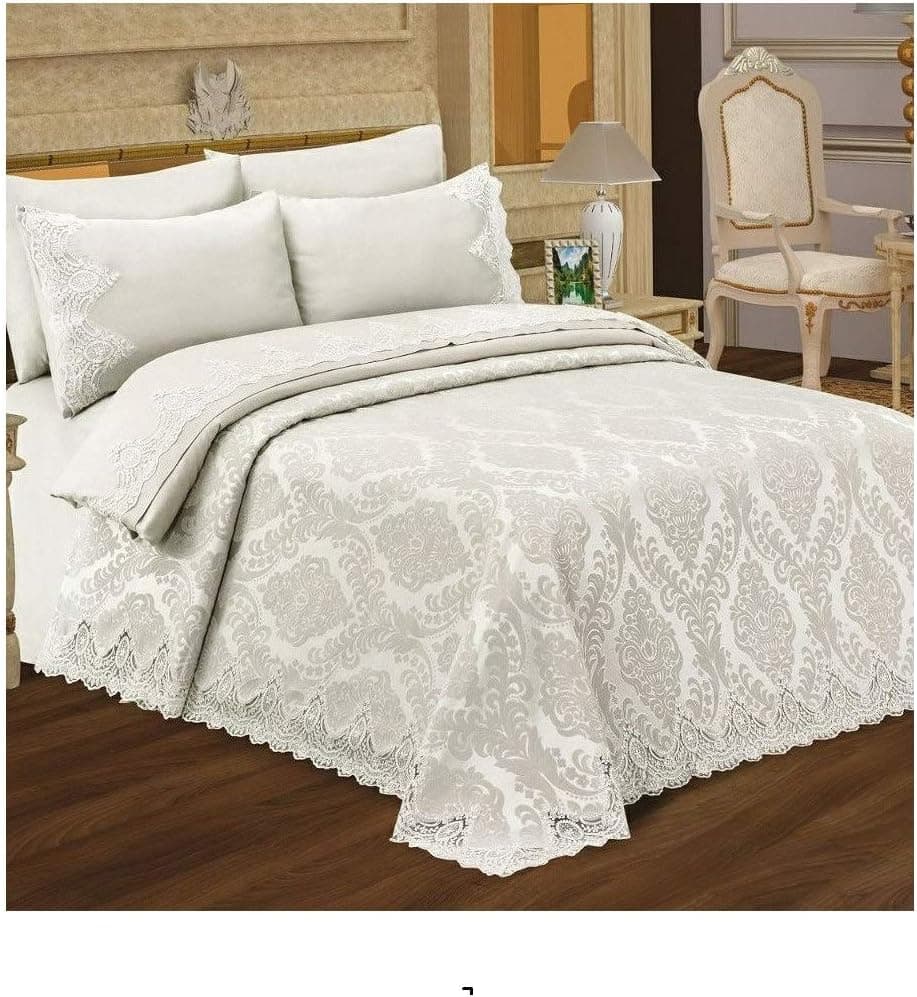 Pharpar ESINTI 100% Cotton Premium Elegant Bedding Set, 7-Piece Pique Bedspread Coverlet Set and Duvet Cover - Beril