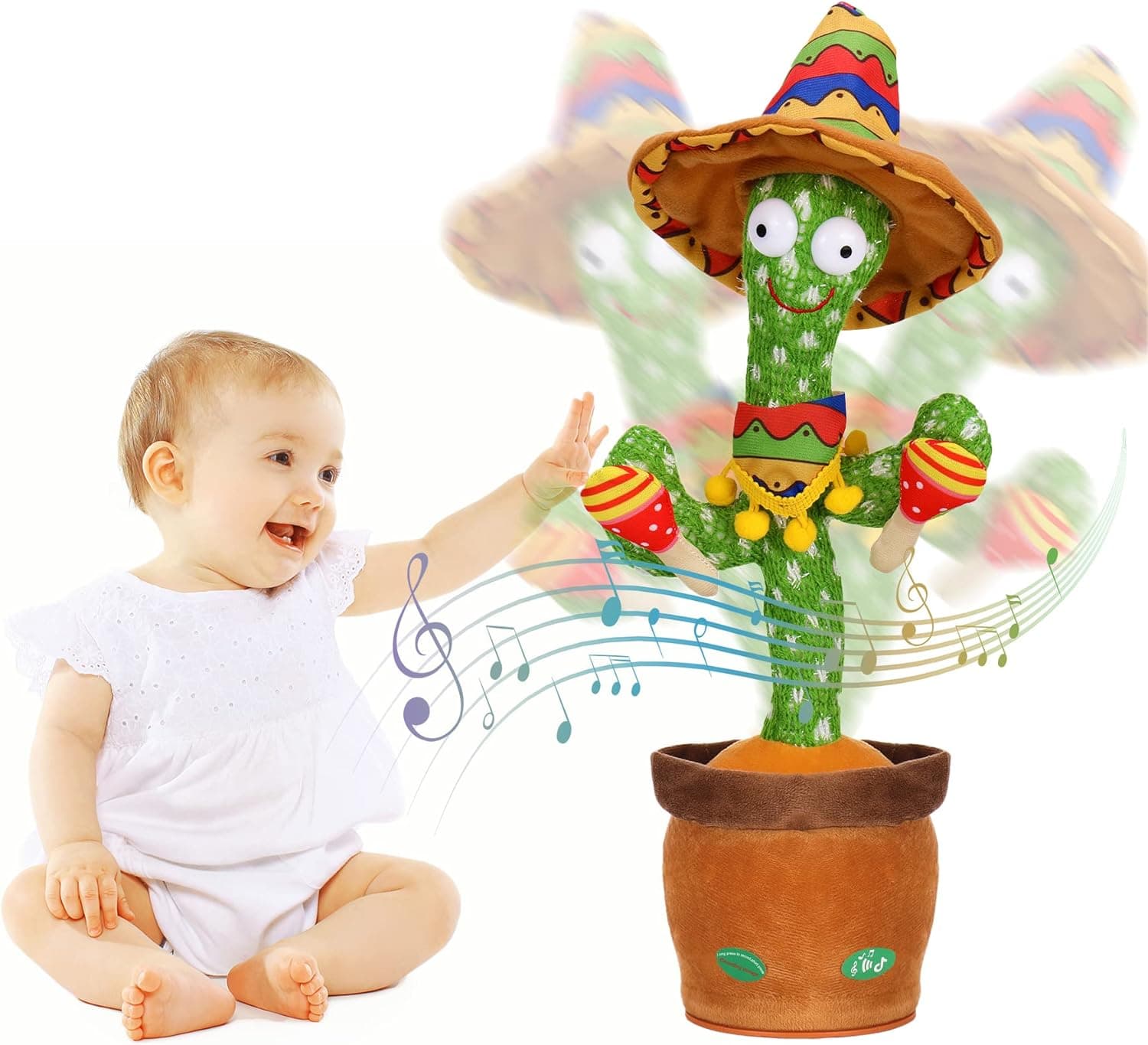 ISTATSO Dancing Cactus Toy, Talking Cactus Toy for Kids, Recording & Repeating What You Say, Learning Mimicking Cactus, Electric LED Lighting Singing Cactus Baby Toy with 60 Songs