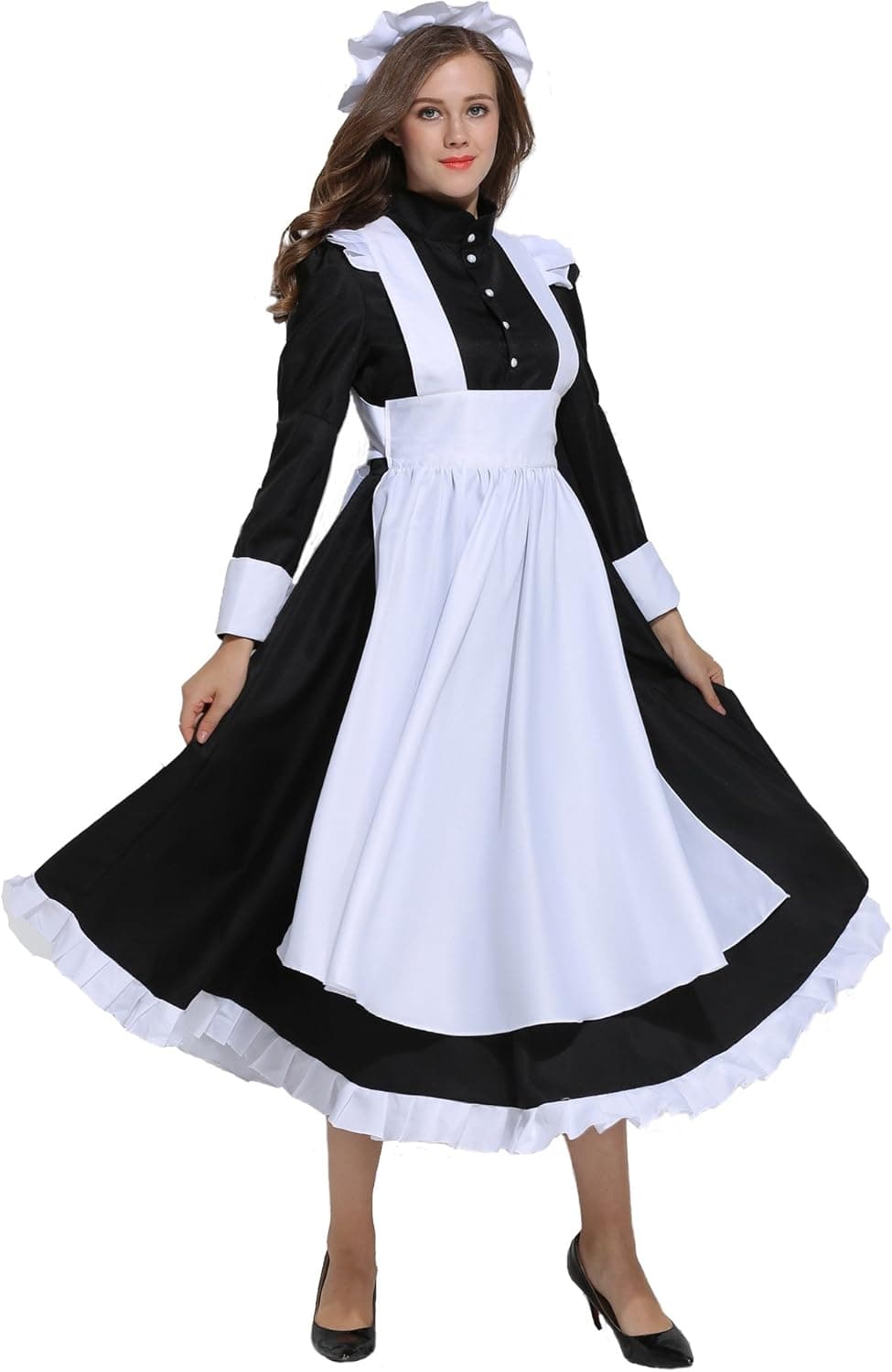 Victorian Maid Costume Colonial Women Dress with Apron,Small