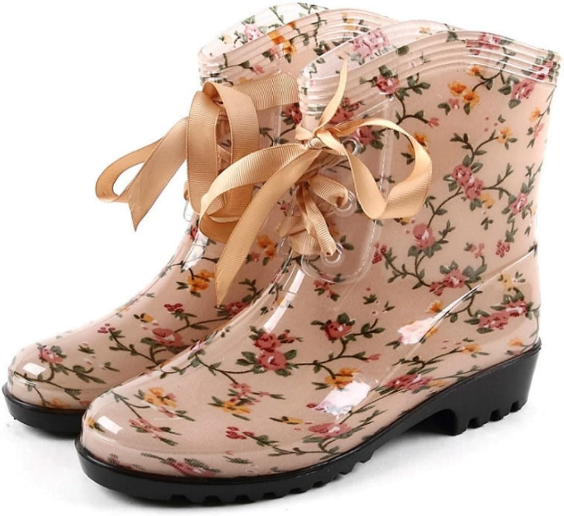 Anna&Zero New Women Girls Fashion Bow Knot Casual Waterpoof Lace up Rain Boots