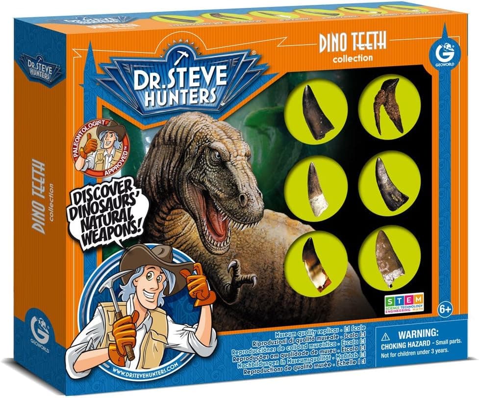 Geoworld Dr. Steve Hunters - Dino Teeth Replica Collection - 6 Pieces -Scientific Educational Toy (CL1764K)