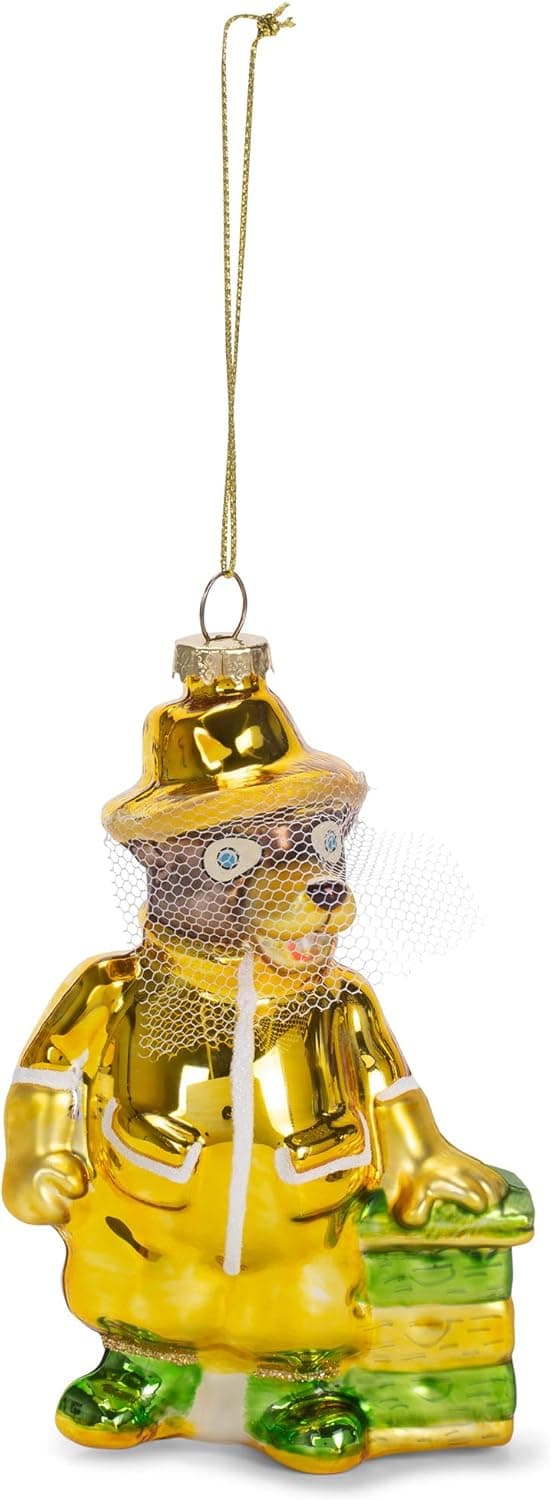 Kurt Adler Bear in Beekeeper Outfit Glass Ornament