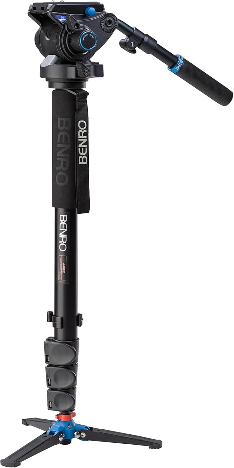 Benro Aluminum 4 Series Flip-Lock Video Monopod Kit w/ 3-Foot Articulating Base and S6 Video Head (A48FDS6)