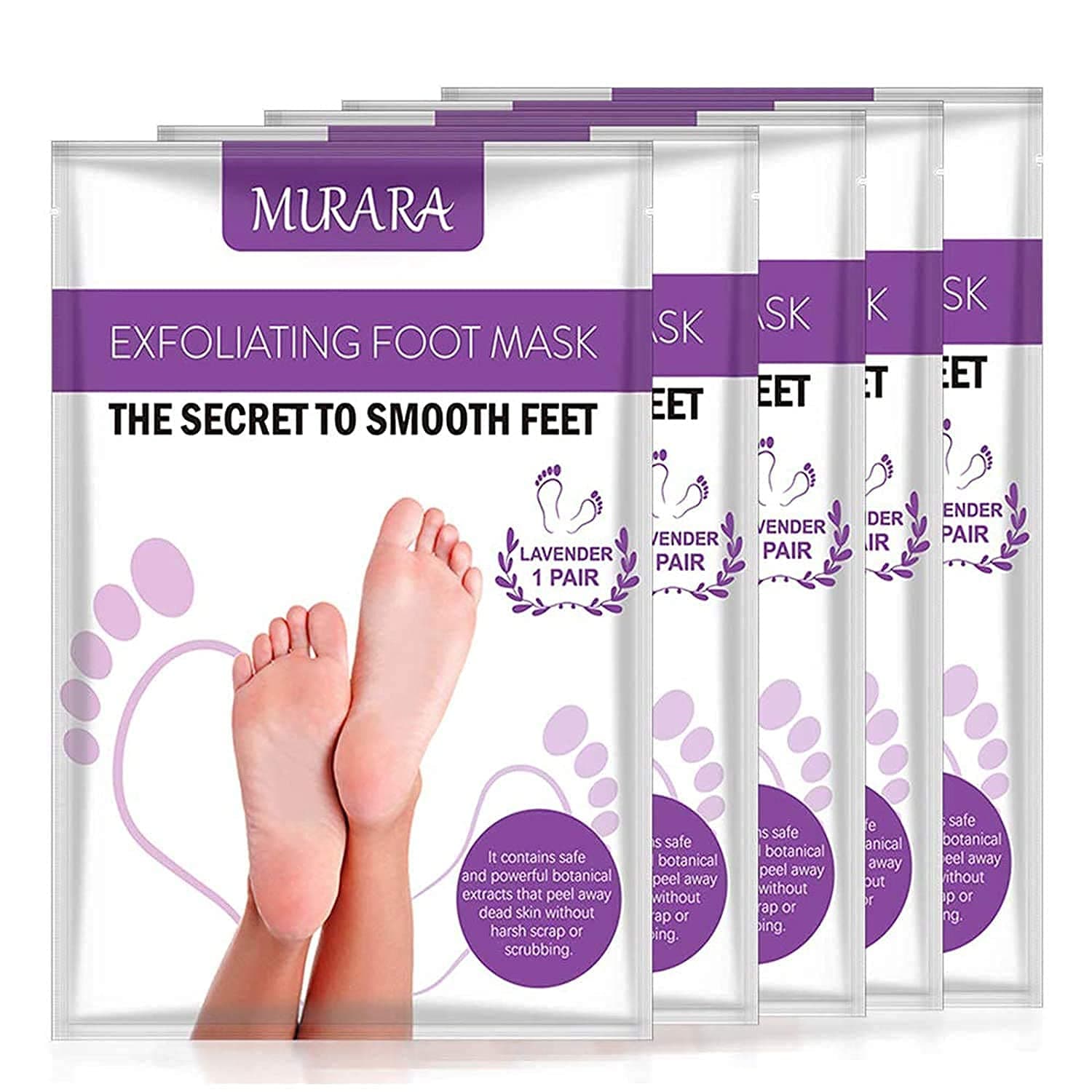 Exfoliating Foot Peel Mask for Soft Feet, 5 Pairs Removes Dry, Dead Skin and Hard Calluses, Baby Your Feet - Deep Cracked Heel Repair,Natural Foot Mask (Lavender)…
