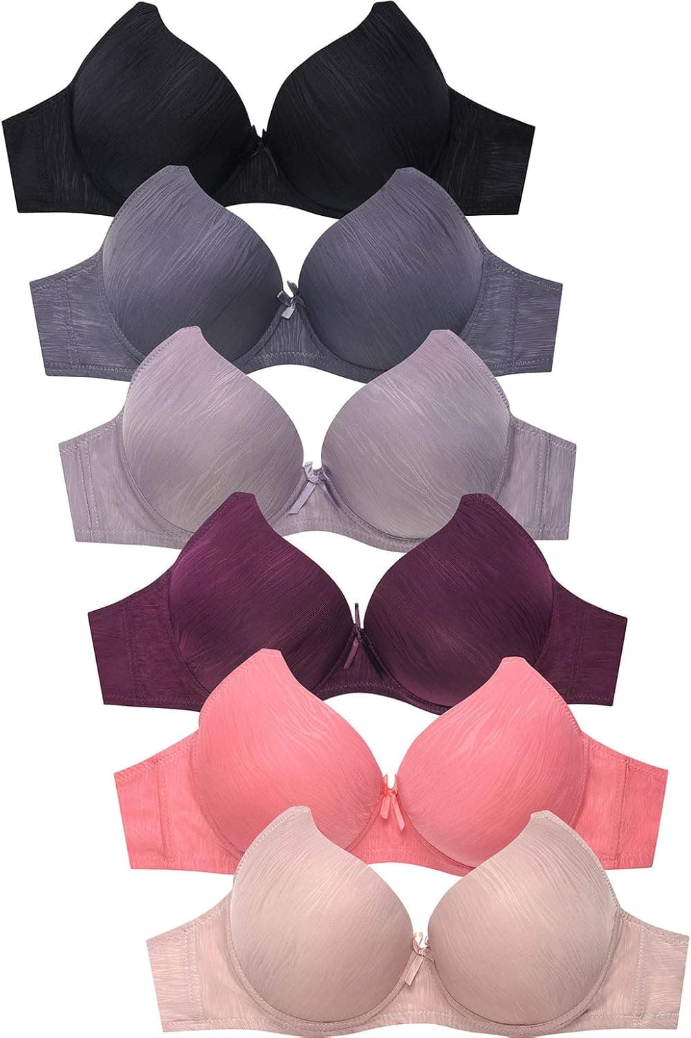 Womens 6 Pack of Everyday Plain, Lace, Wireless Bra
