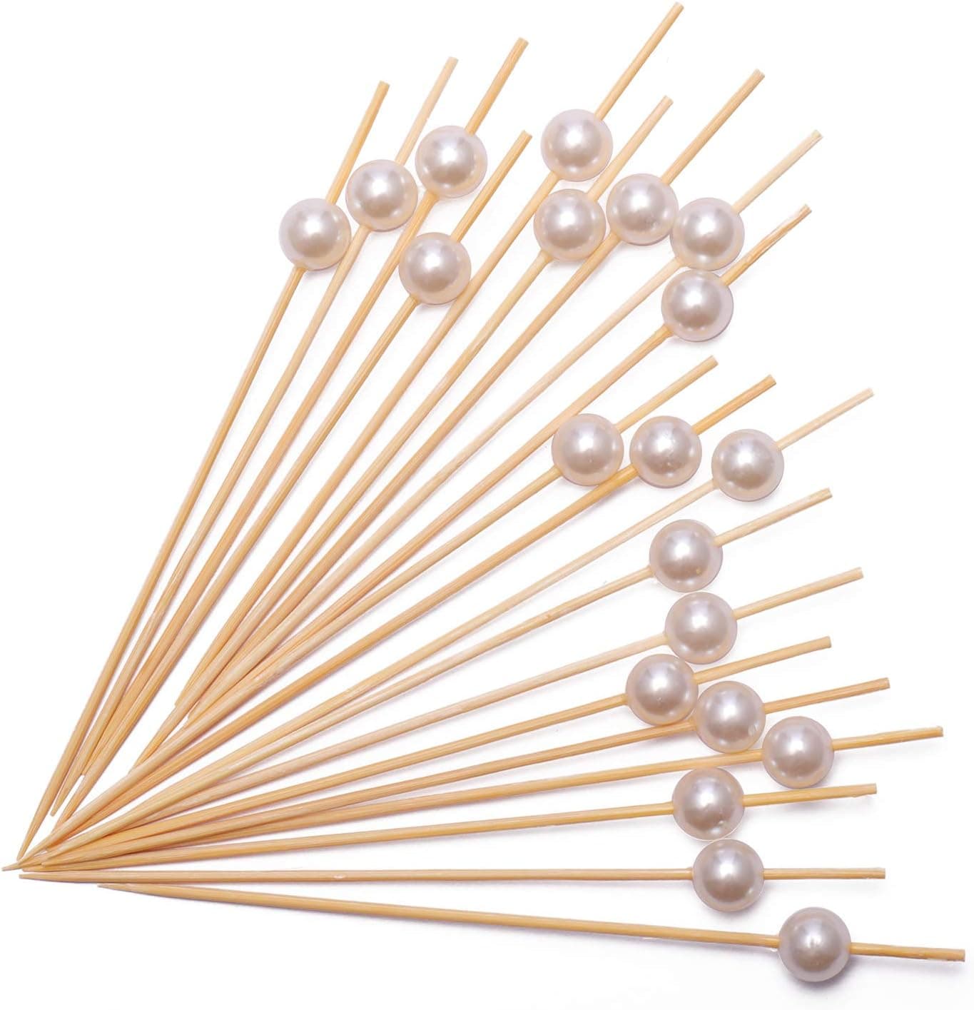 Cocktail Picks Handmade Bamboo Toothpicks 4.7" Multicolor Party Supplies 200 Counts in White Pearl