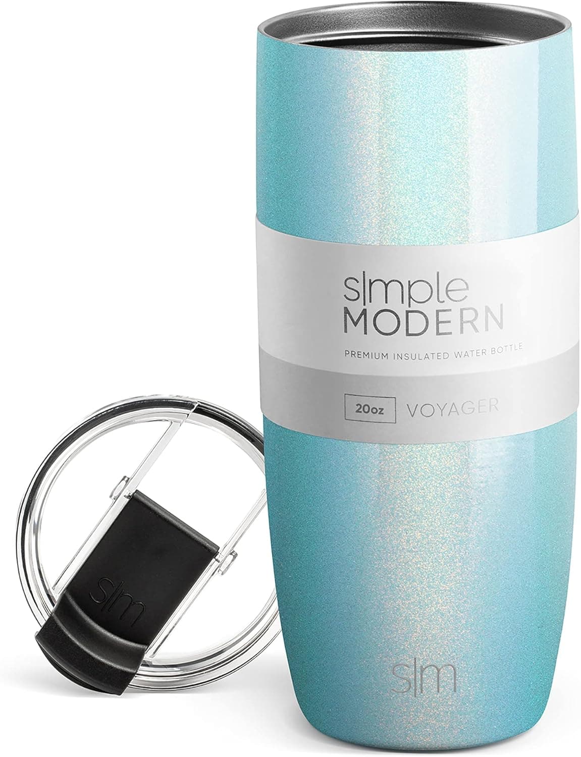 Simple Modern Voyager Insulated Travel Mug Tumbler with Straw and Clear Flip Lid - Coffee Cup Stainless Steel Thermos 20oz Shimmer: Aqua Aura
