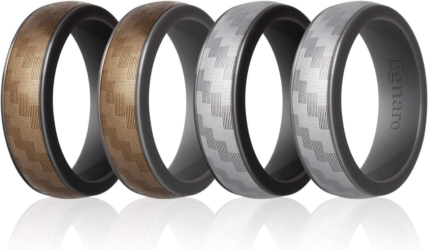 Egnaro Silicone Wedding Ring for Men, Detachable Carbon Fiber Pattern Rubber Wedding Bands, Size 8 9 10 11 12 13, Safe and Comfortable