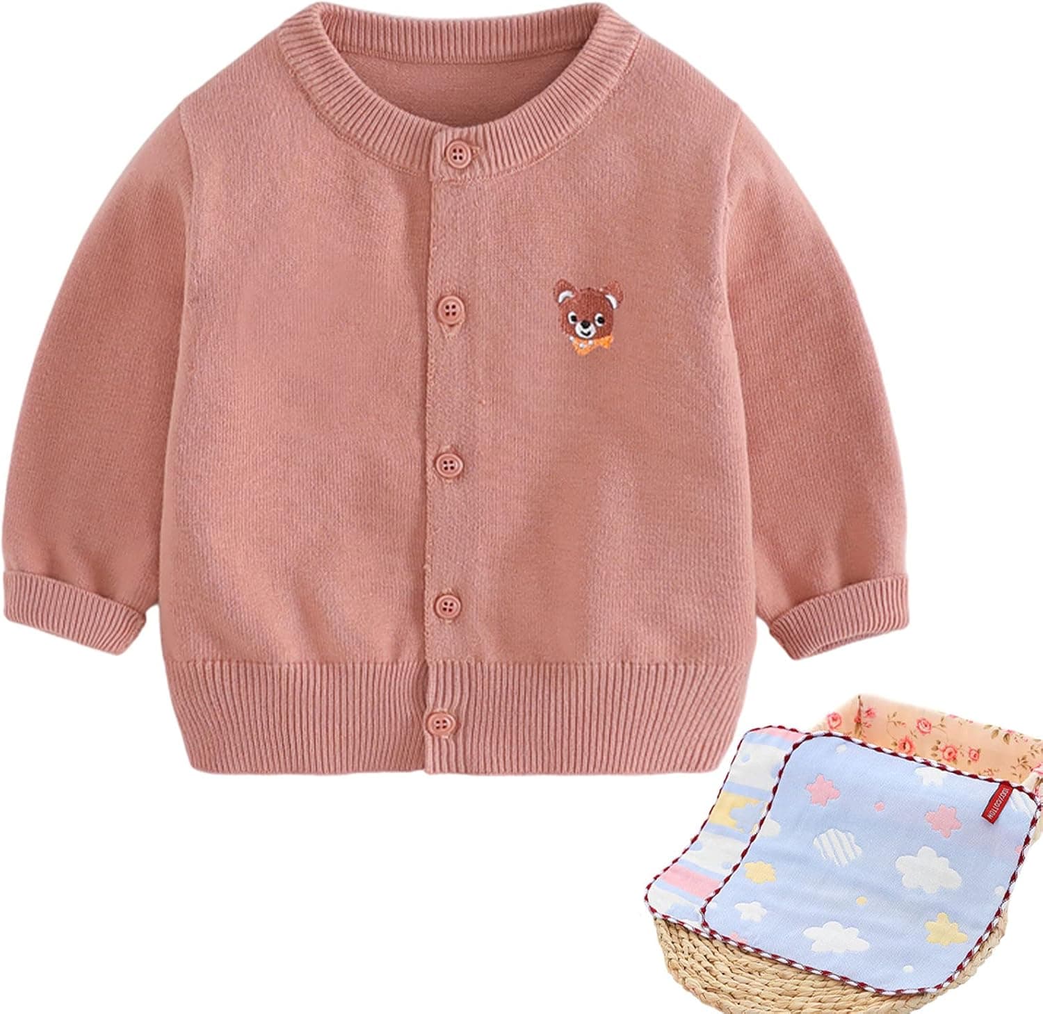 chengchuang Toddler Baby Girls Boys Knit Cardigan Sweater Button Round Neck Long Sleeve Warm Solid Outerwear
