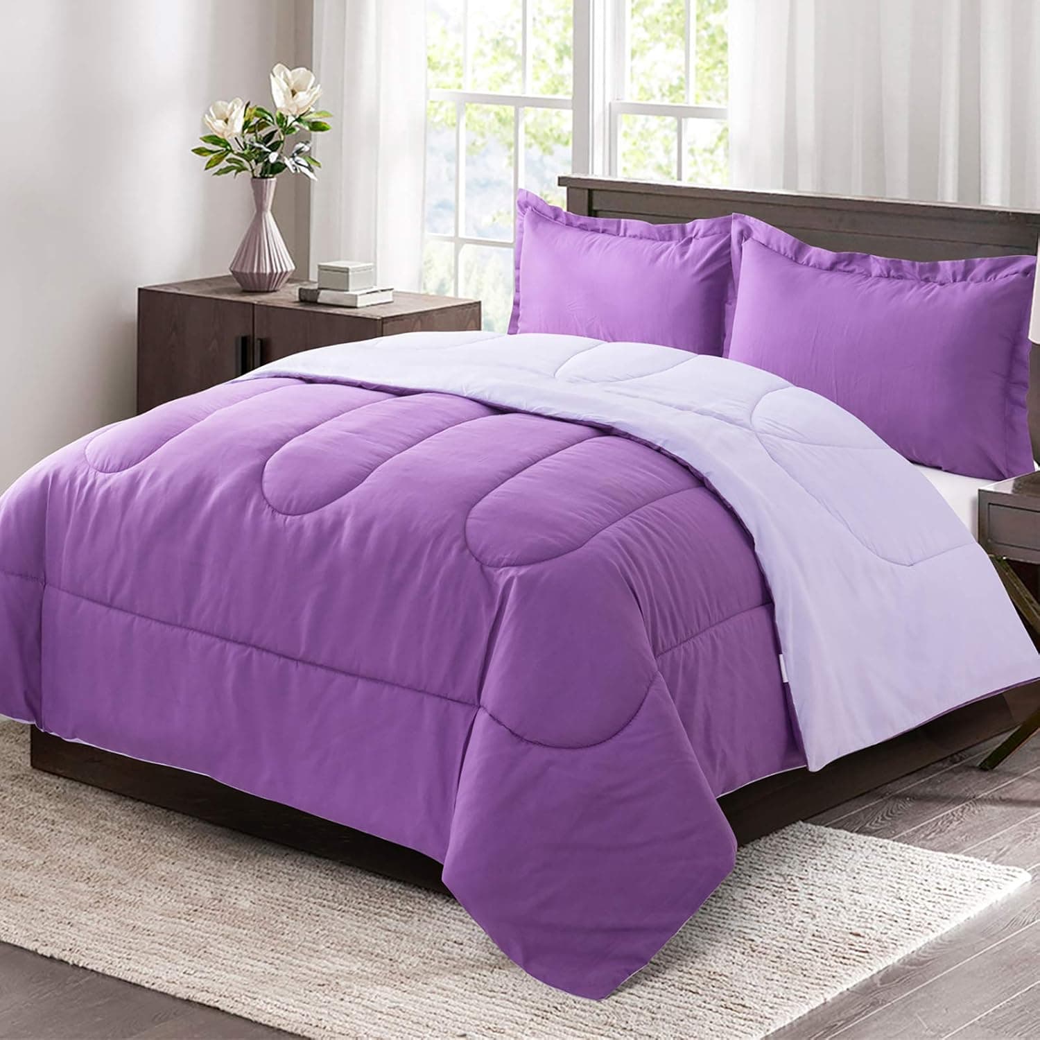 Shatex 3 Pieces Down Alternative Comforter Sets King Set - Ultra Soft Hypoallergenic Plush Microfiber Fill - Plum Comforter with 2 Pillow Shams