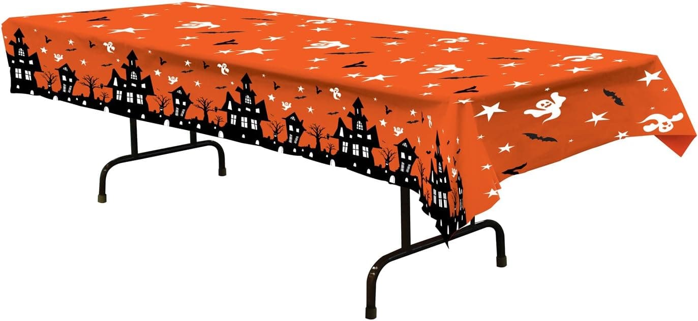 FAKKOS Halloween Party Plates Napkins Decorations: Hanging Bat Whirls Haunted House Centerpiece and Table Cover Large Party 18 People