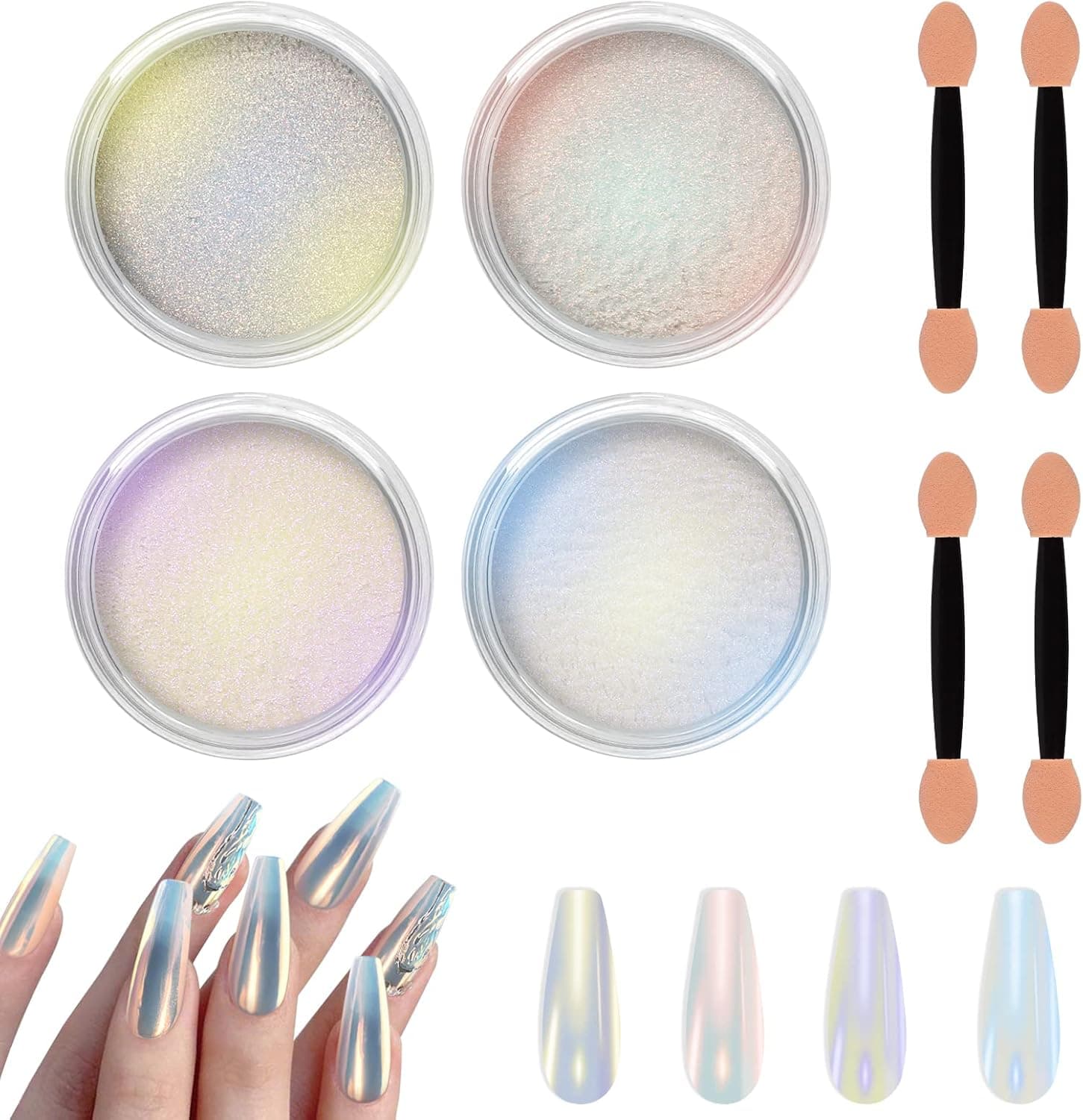 Allstarry Chrome Nail Powder 4 Colors Iridescent Aurora Powder Metallic Mirror Effect Pigment Pearlescent Purple Mermaid Glitter Unicorn Glitter for Nail Art Manicure Decoration Home DIY Salon