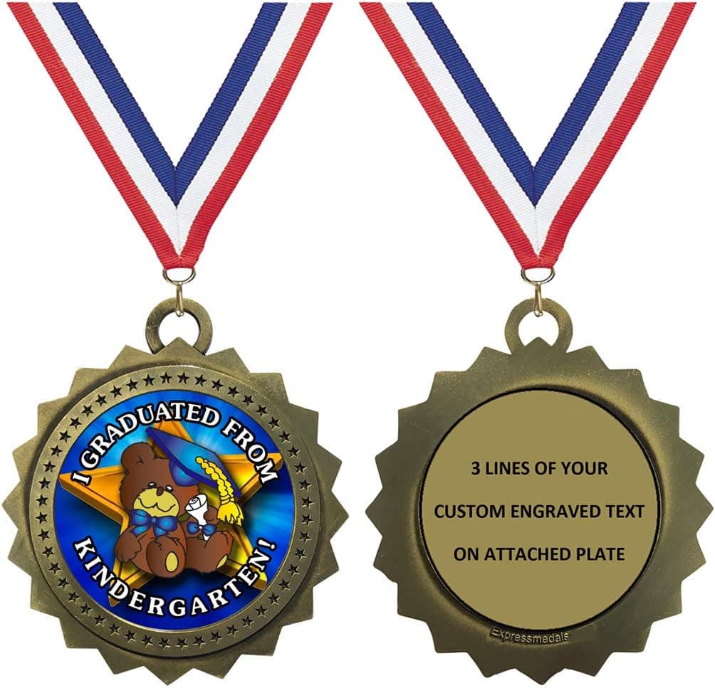 1 to 50 Packs Kindergarten Graduation Gold Medals Trophy Award with Free Custom Engraving D03-FCL499