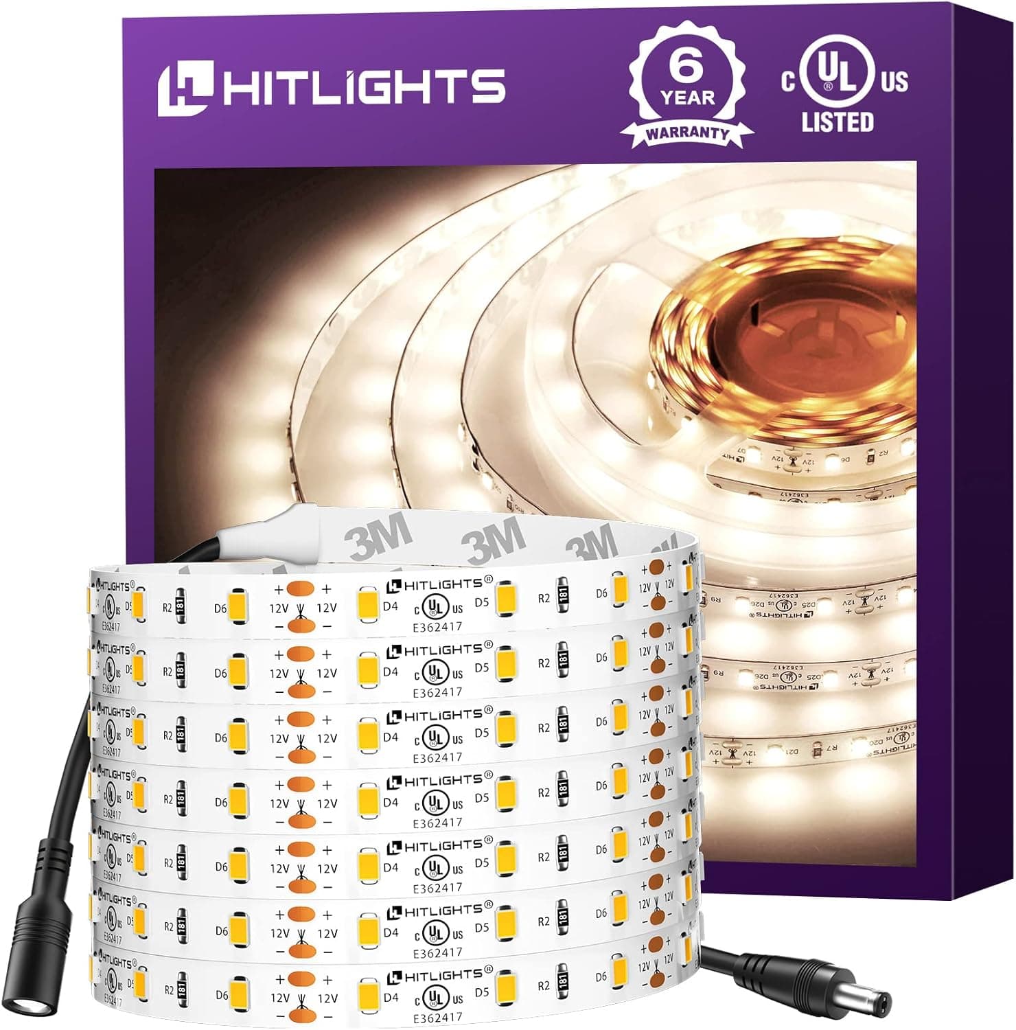 HitLights LED Strip Lights Neutral White 4000K, 16.4ft Dimmable Tape Light, 300LEDs, 150Lm/ft, CRI>90, UL Listed, 12V Flexible Rope Lights for Bedroom, Kitchen, Cabinet (Power Source Not Included)