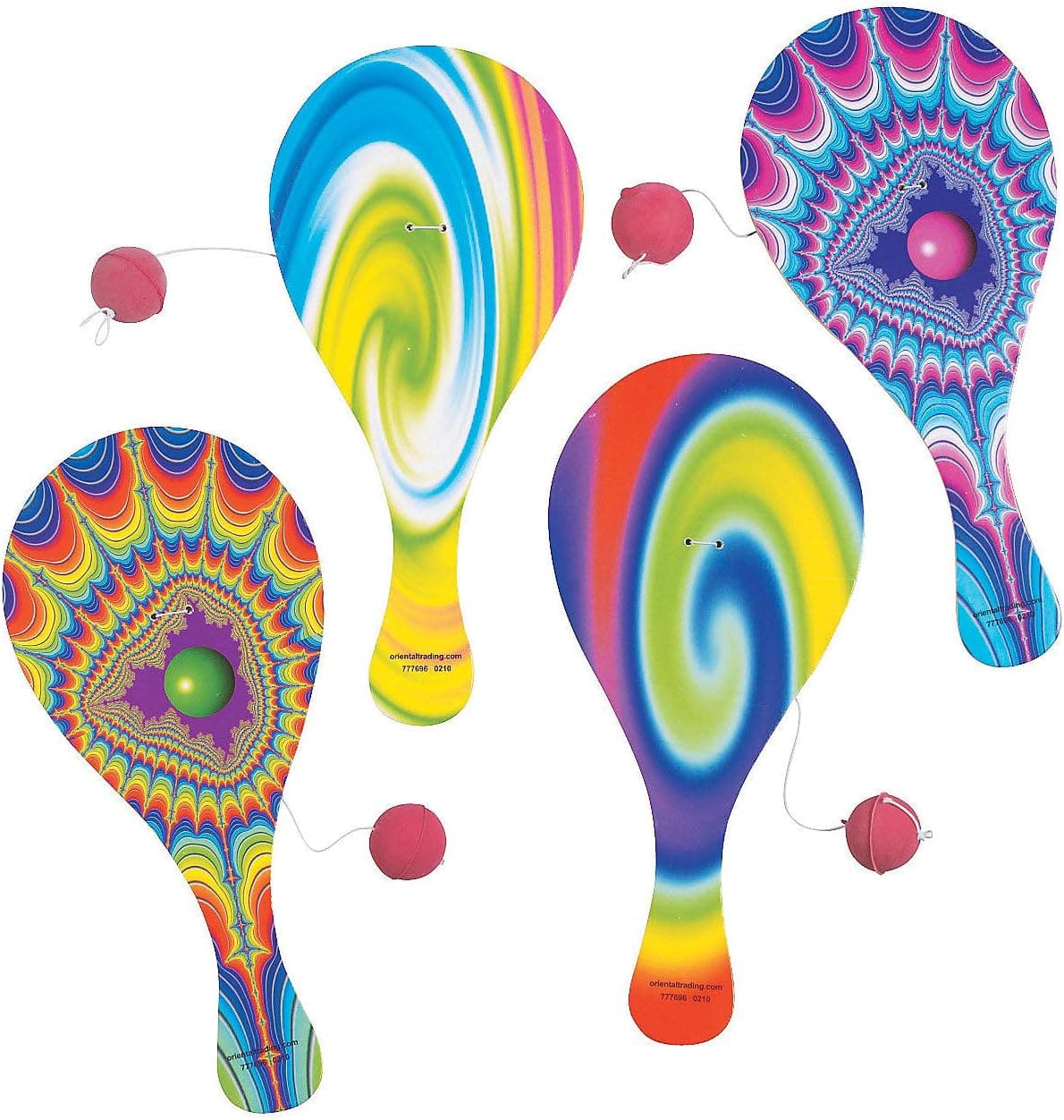 Fun Express Psychedelic Paddle Ball Games (Set of 12) Kids Toys and Party Favors