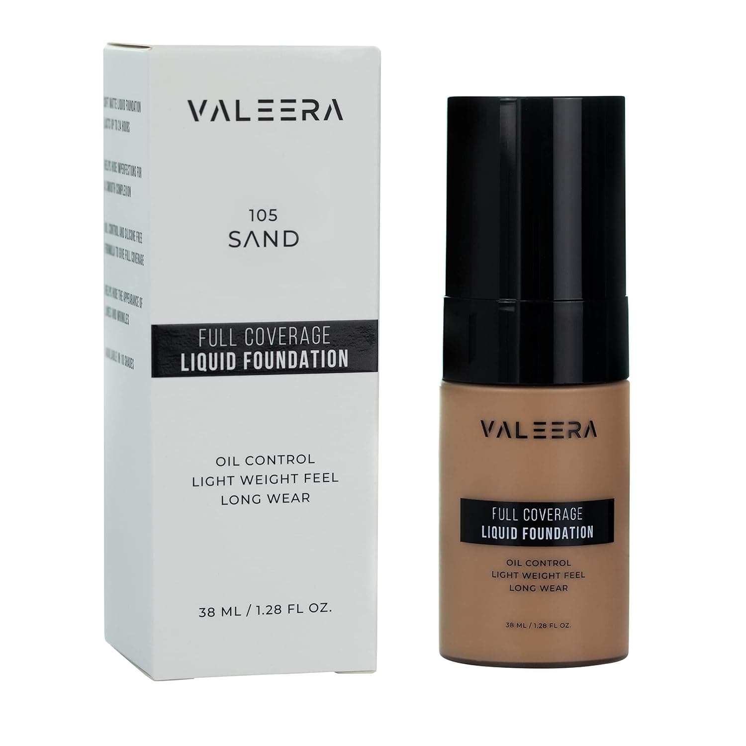 Valeera Full Coverage Soft Matte Oil Control Flawless 24HR Concealer Liquid Waterproof Foundation (105 - Sand)
