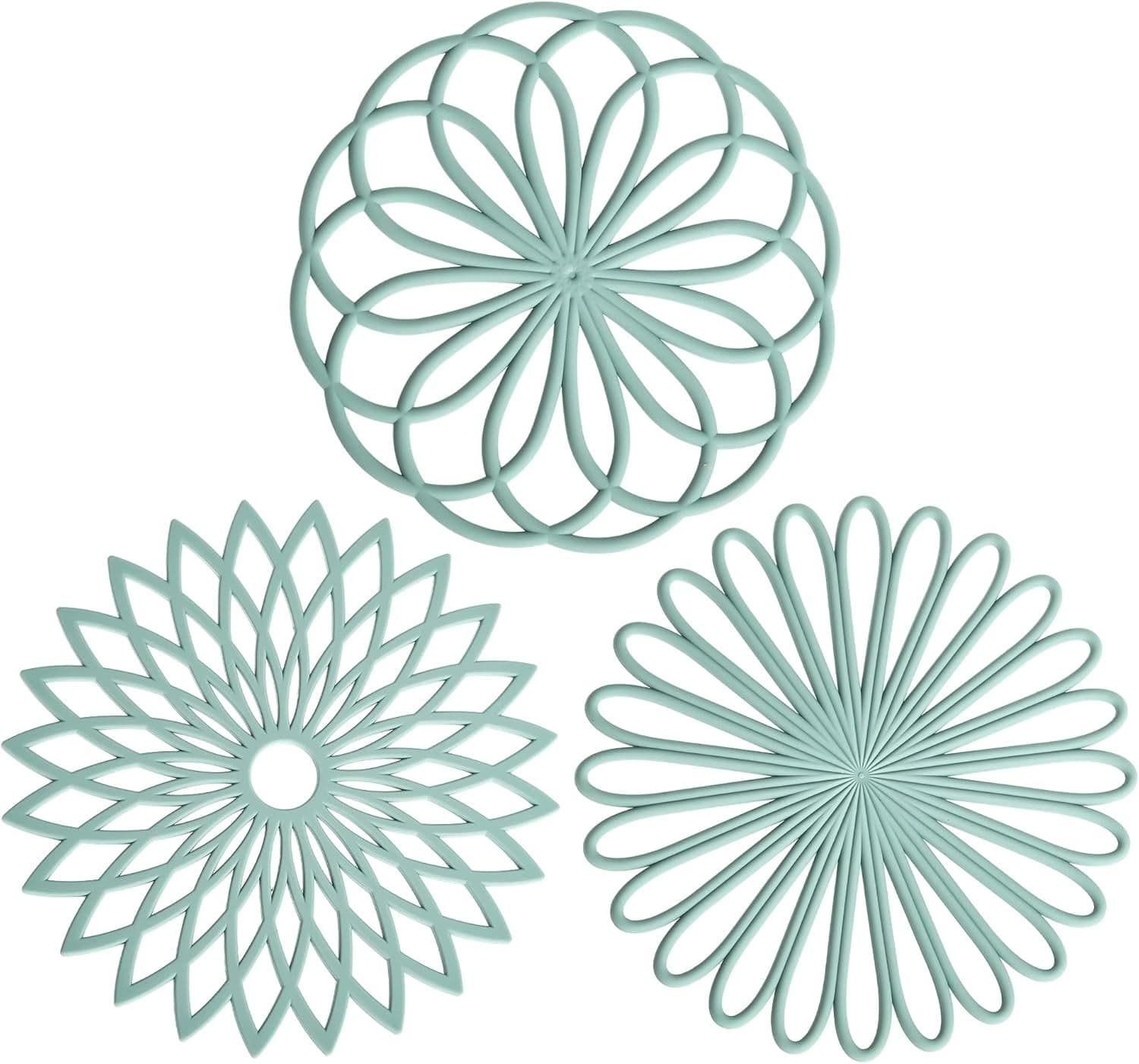Smithcraft Silicone Trivets for Hot Dishes, Trivet Mat Hot Pads for Kitchen, Round Trivets for Hot Pots and Pans, Heat Resistant Mats for Countertop, Trivets Table & Quartz Countertops Green Set 3
