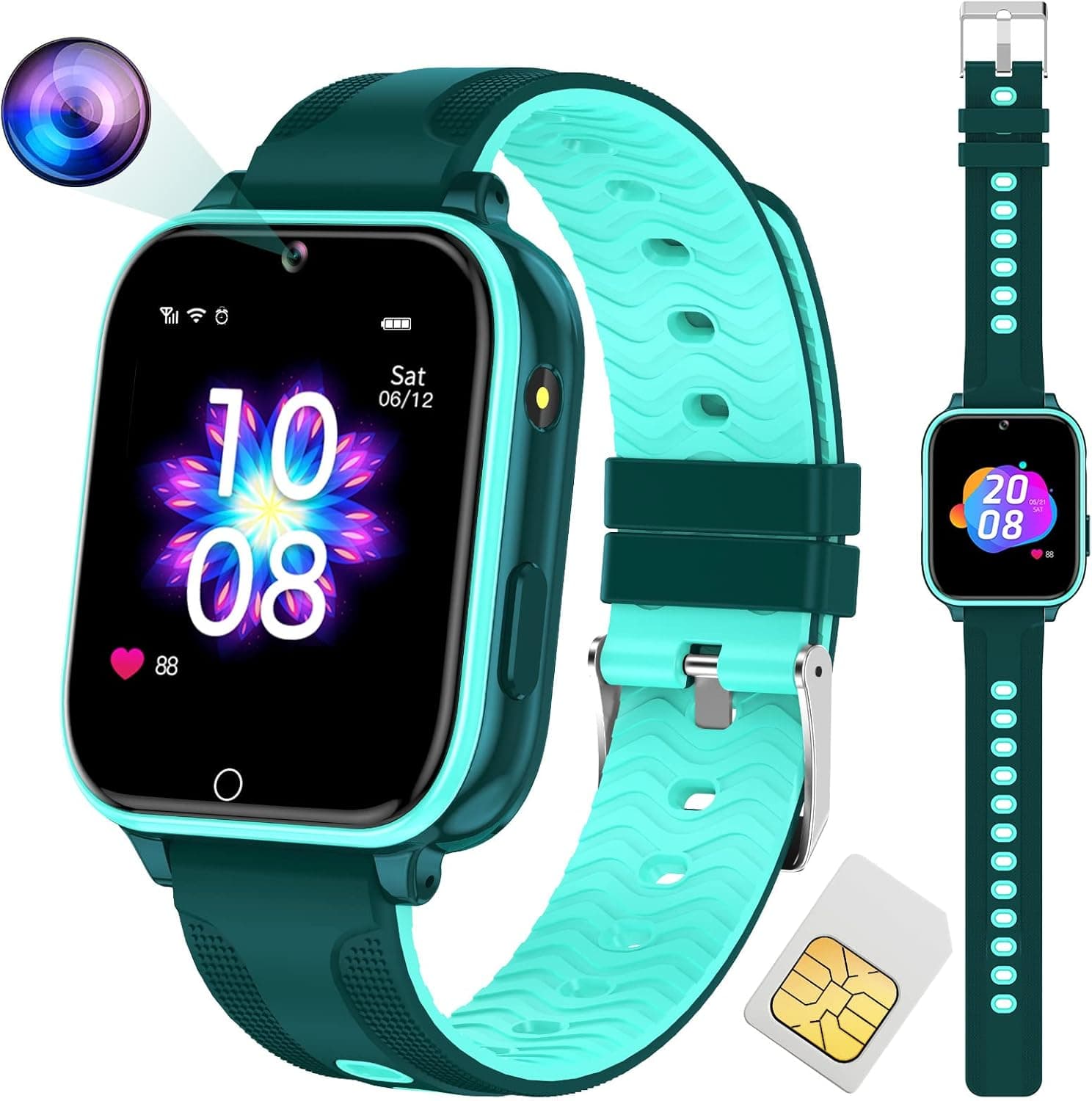Kids Smart Watches with SIM Card, 1.7" HD Large Screen Kids Phone Smartwatch GPS Positioning , Call Voice & Video Chat, SOS, WiFi, for Kids Children Students Ages 3-12 Gifts Ship from US (Cyan-Blue)
