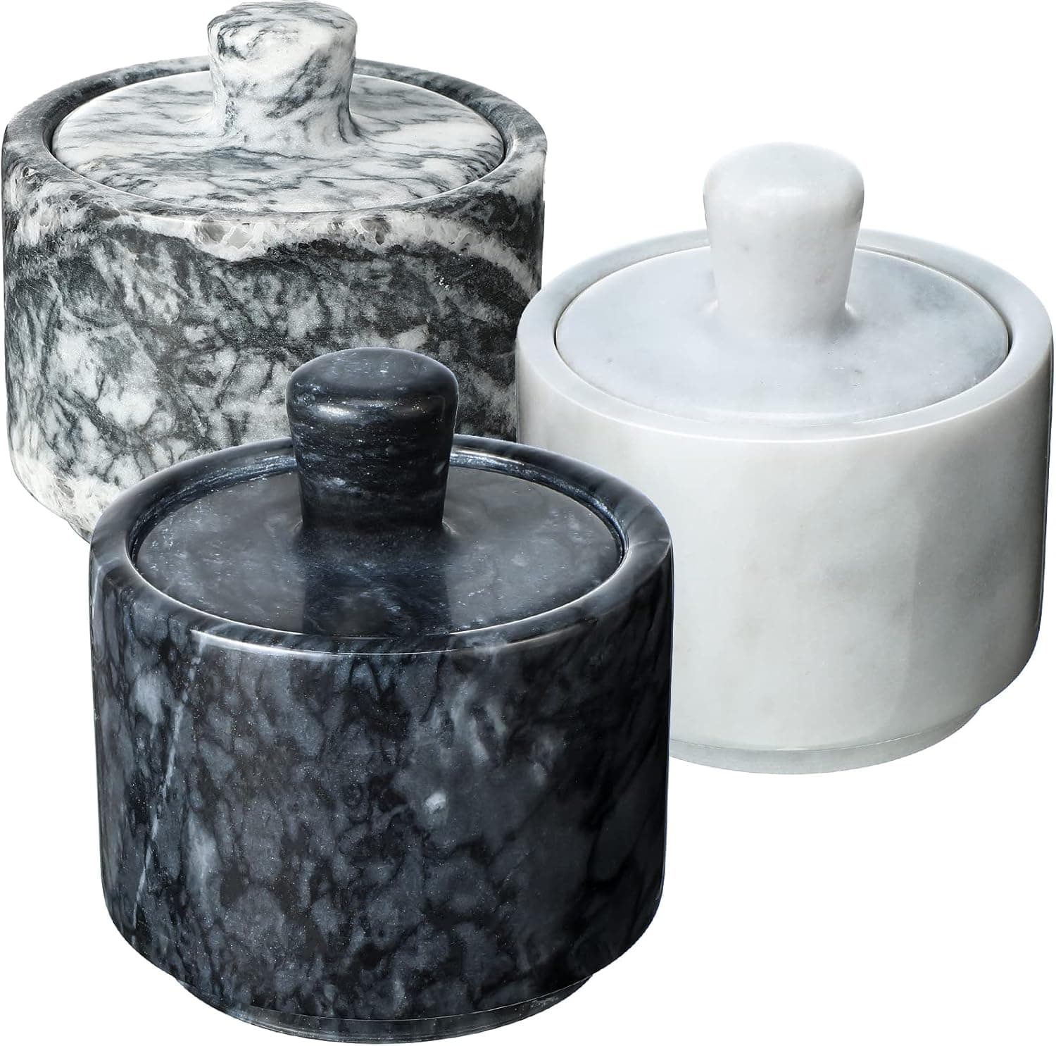 Salt Cellar with Lid 3 Pieces Marble Salt Pot Herb Keeper Seasoning Jar Marble Butter Keeper Salt Pepper Bowls Salt Container Salt Cellar Keeper Tea Containers for Spices Herbs Kitchen Storage