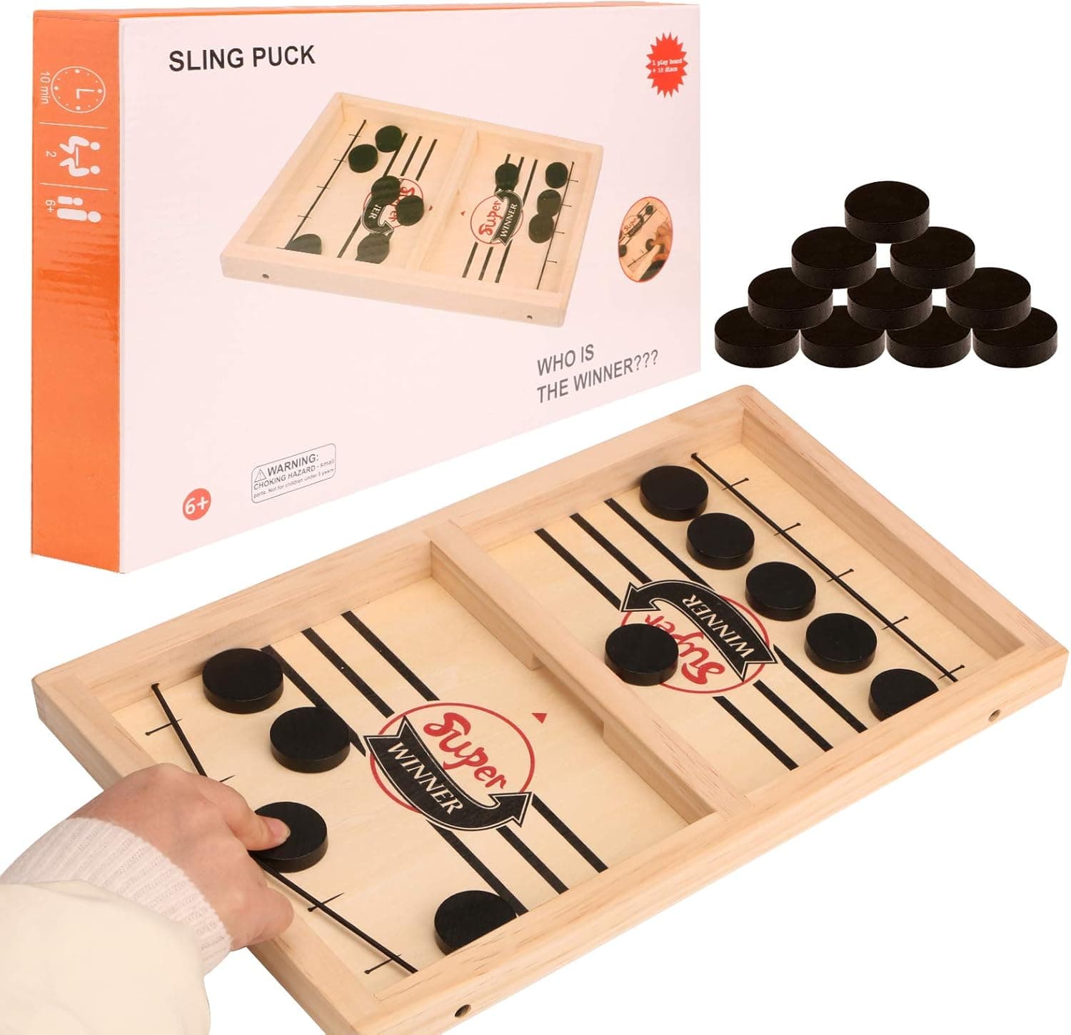Netsky Fast Sling Puck Game,Wooden Hockey Game for Kids and Adults,Fast Paced Winner Board Game for Kids,13.6 x 8.5 inch Wooden Hockey Table Game for Family, FunParent-Child Interactive Chess Toy
