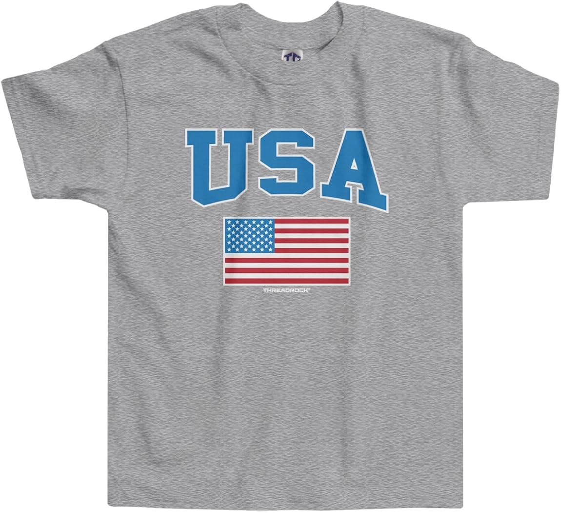Threadrock Little Boys' USA Text and American Flag Toddler T-Shirt 3T Sport Gray