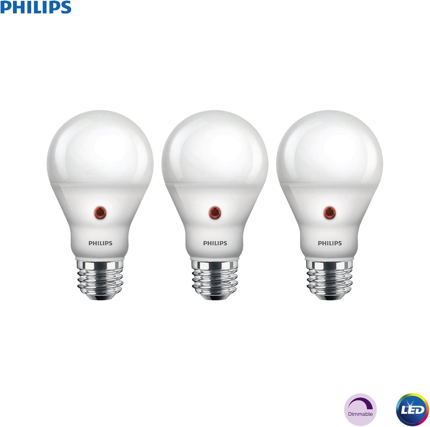 Philips LED Dusk-to-Dawn A19 Light Bulb: 800-Lumen, 2700-Kelvin, 8-Watt (60-Watt Equivalent), E26 Base, Frosted, Soft White, 3-Pack (California Residents Only)