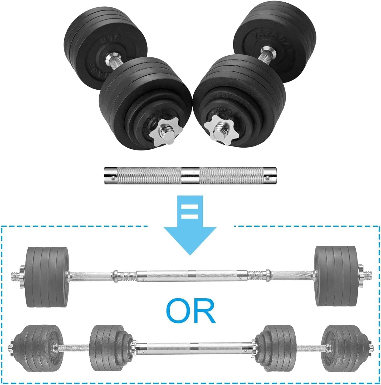 papababe Adjustable Dumbbells Cast Iron with Connector 40, 50, 65, 105, to 200 LBS, Adjustable Dumbbell Sets, Lifting Dumbells