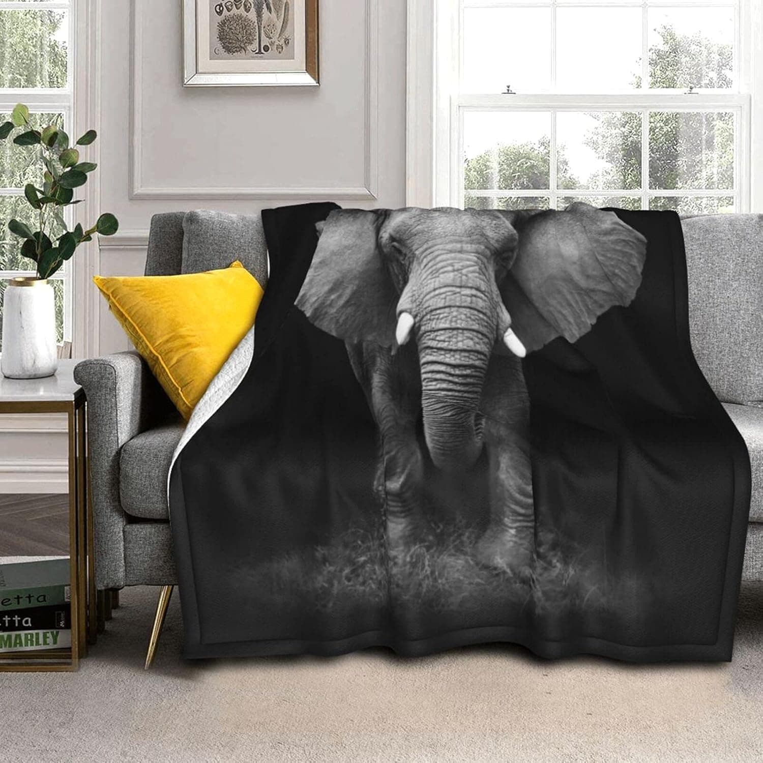 Africa Elephant Blanket Animal Bedding Throw Blanket Super Soft Cozy Fleece Plush Reversible Blanket Size for Couch Bed Sofa Travelling Camping for Baby Adults Couch Sofa (80x60 Inches)