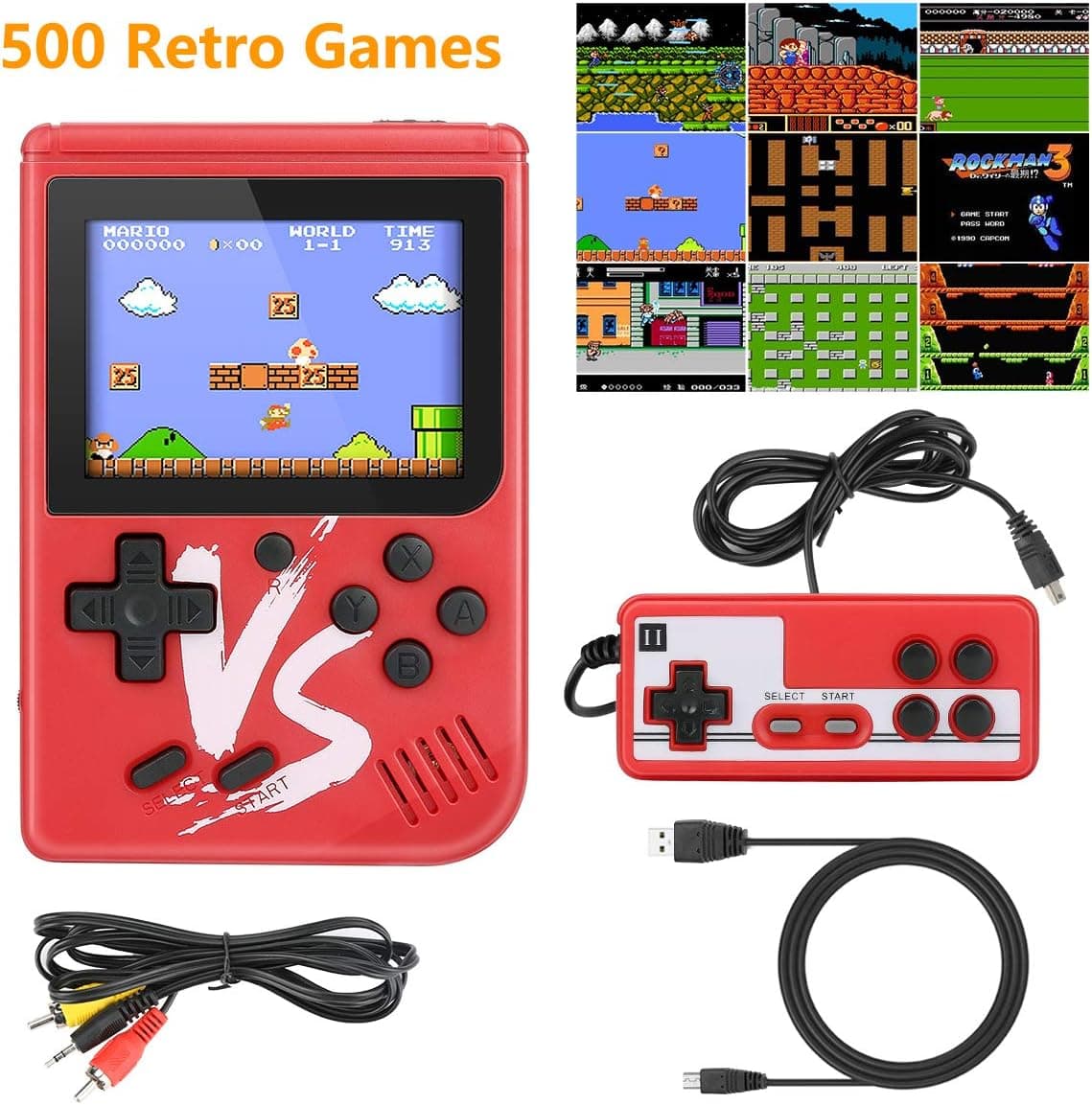 Number-one Handheld Game Console with 500 Classical NES FC Games Retro Games Console 3 inch Color Screen Mini Portable Pocket Game 800mAh Rechargeable Battery, TV AV Output Two Players for Kids Adult