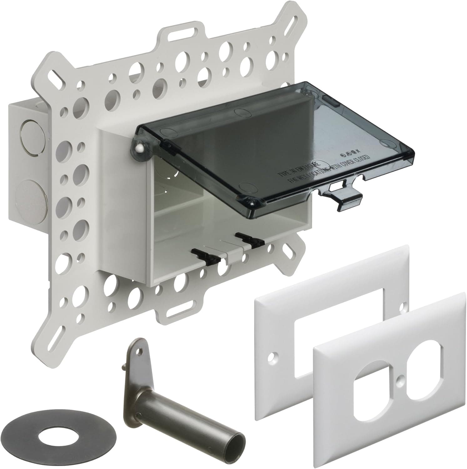 Arlington DBHM1C-1 Low Profile IN BOX Electrical Box with Weatherproof Cover for New Construction Stucco/Textured Surfaces/Rigid Siding, Horizontal, 1-Gang, Clear
