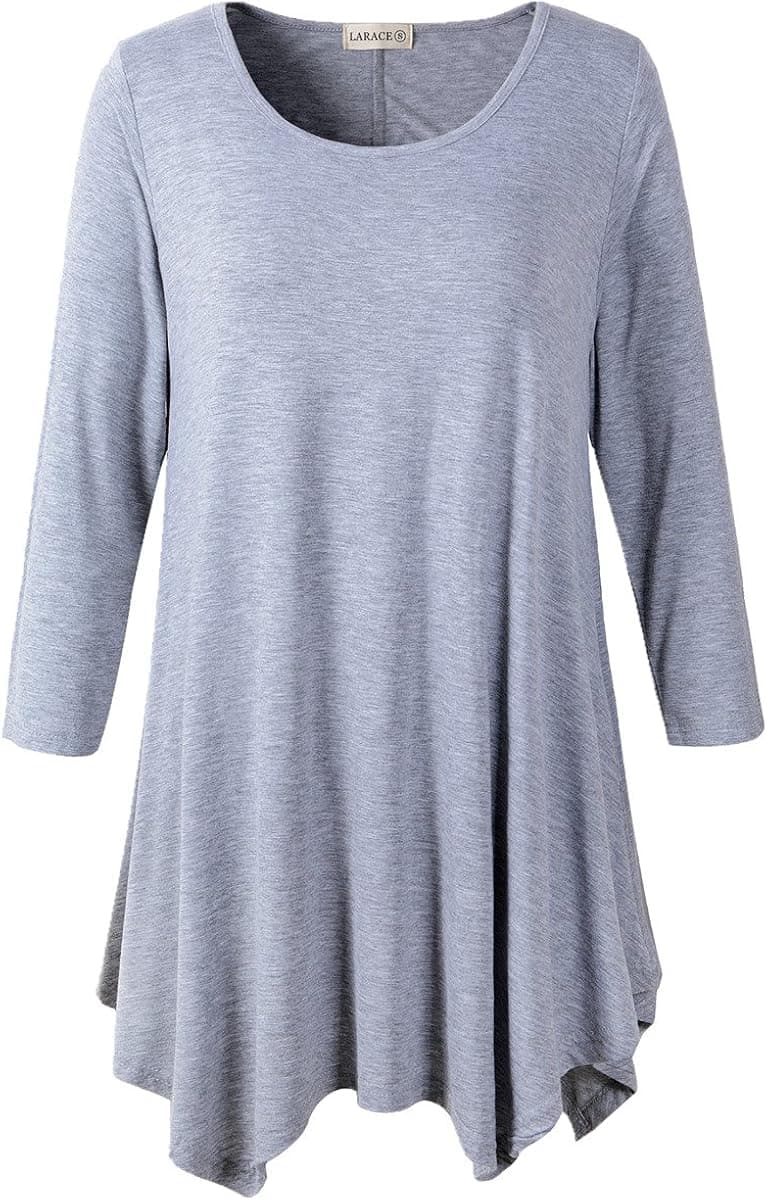 LARACE Women Plus Size 3/4 Sleeve Tunic Tops Loose Basic Shirt (L, Light Gray)