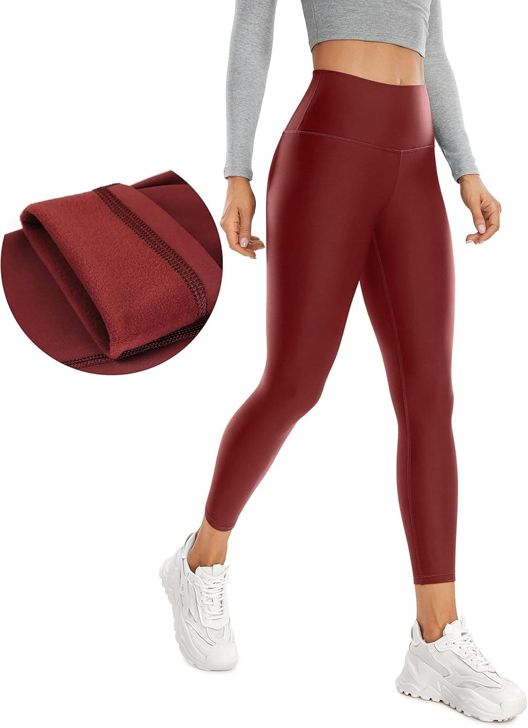 CRZ YOGA Womens Thermal Fleece Lined High Waisted Leggings 24 Inches - Workout Winter Warm Thick Tights Soft Yoga Pants