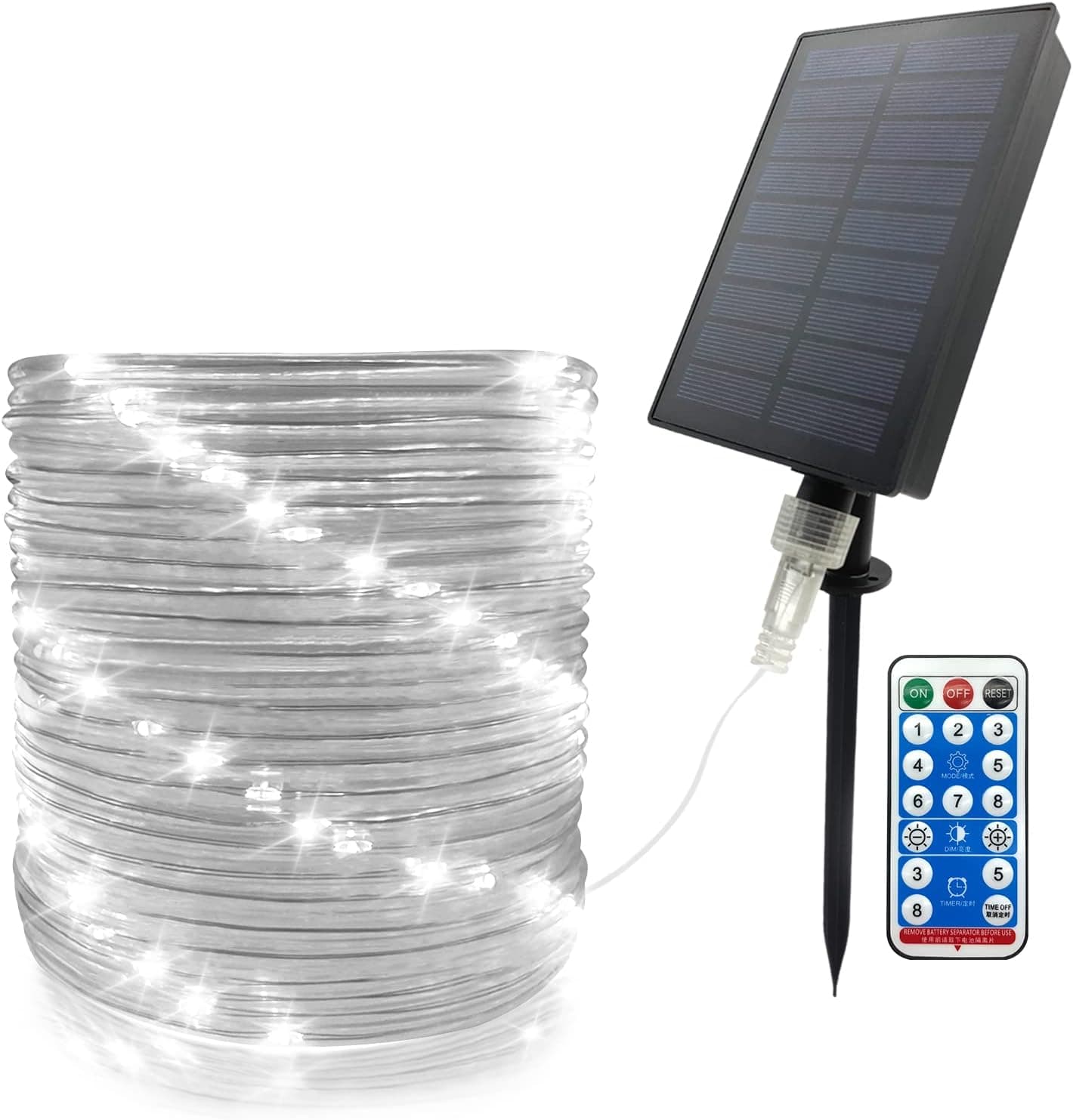 GLPE Solar Rope Lights Outdoor Waterproof LED, 66ft 200 LEDs Cold White String Lights,8 Lighting Modes Tube Lights with Remote for Christmas Garden Swimming Pool Trampoline