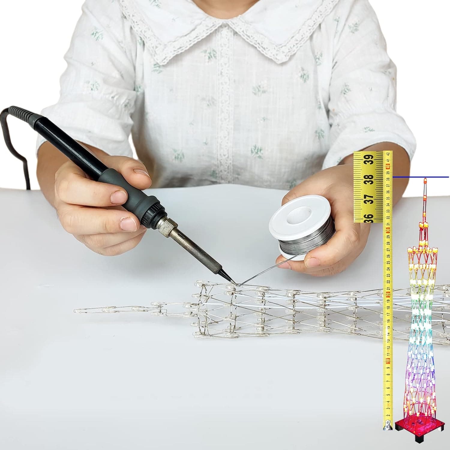 iCubeSmart Led Canton Tower Model DIY Electronic Kit, LED Cube Model Handmade Soldering Project Kit, 12 LED Circles, Height 38cm. (GZT-12 KIT)