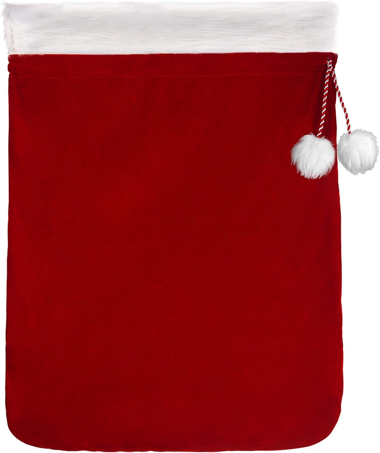 Haute Decor Deluxe Red and White Christmas Decor Santa Bag Sack with White Fur Cuff and Plush Polyester (28 inch x 20 inch)