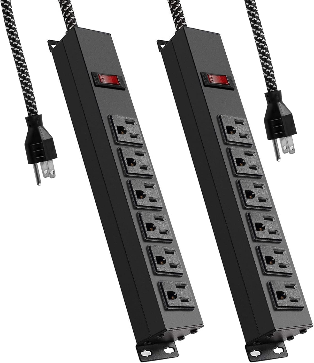Vilobos Heavy Duty Metal Surge Protector Power Strip with Mounting Brackets,6 Feet Long Extension Cord 300 Joule Overload Protection for Home,Office,Hotel (2, 6outlets)