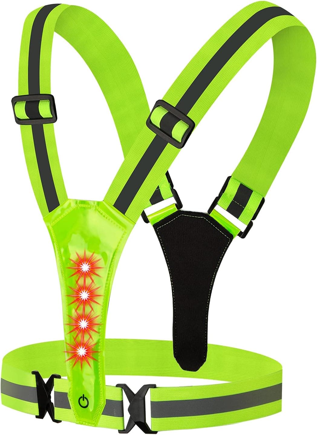 Fusiontec LED Reflective Harness Vest for Night Running Walking Cycling, High Visibility Warning 8 Lights Make You Visible Safe & Seen, Adjustable Elastic Safety Gear for Men Women Kids