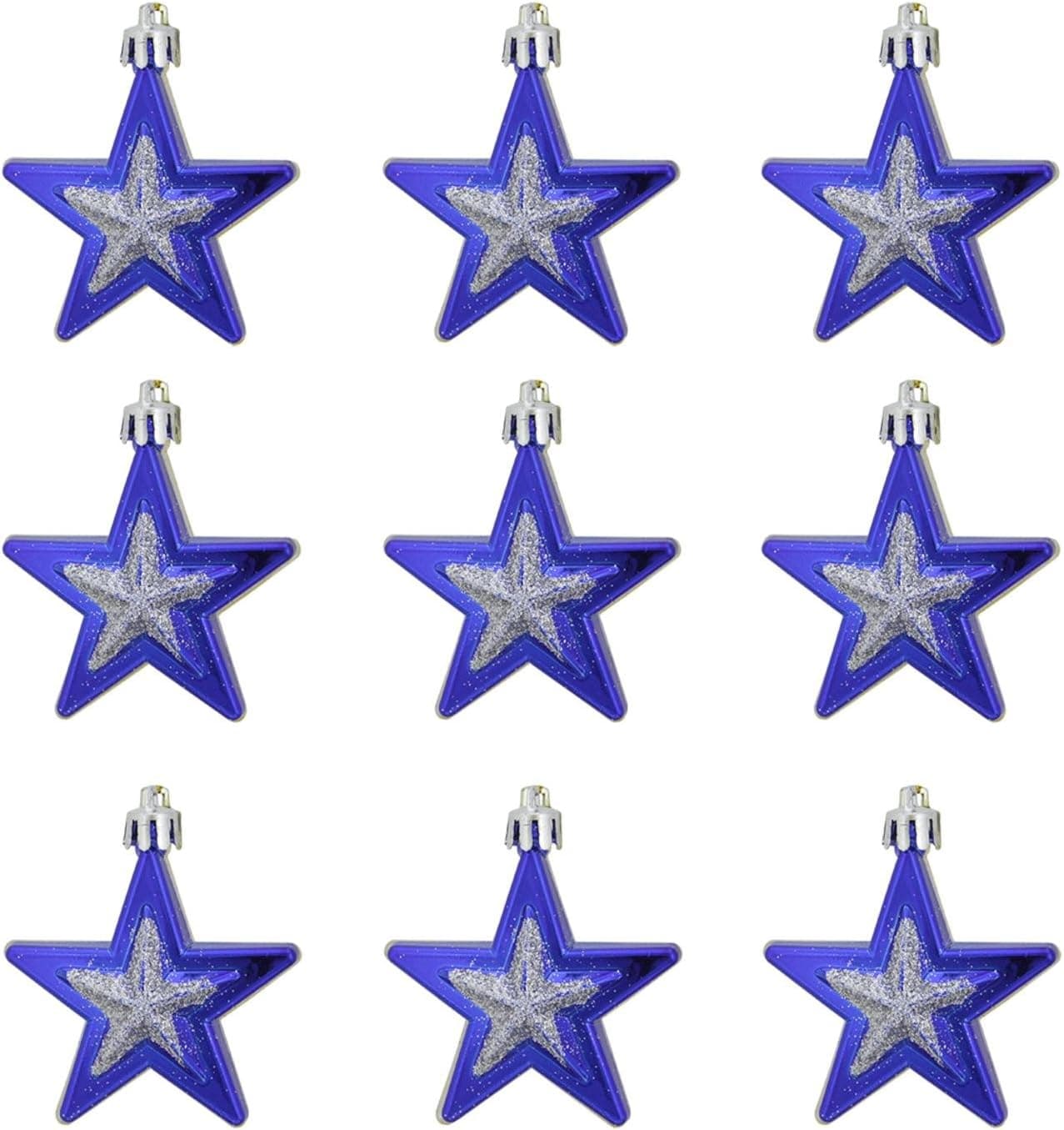 Northlight 9ct Blue and Silver Glittered Shatterproof Star Christmas Ornaments 2.75"