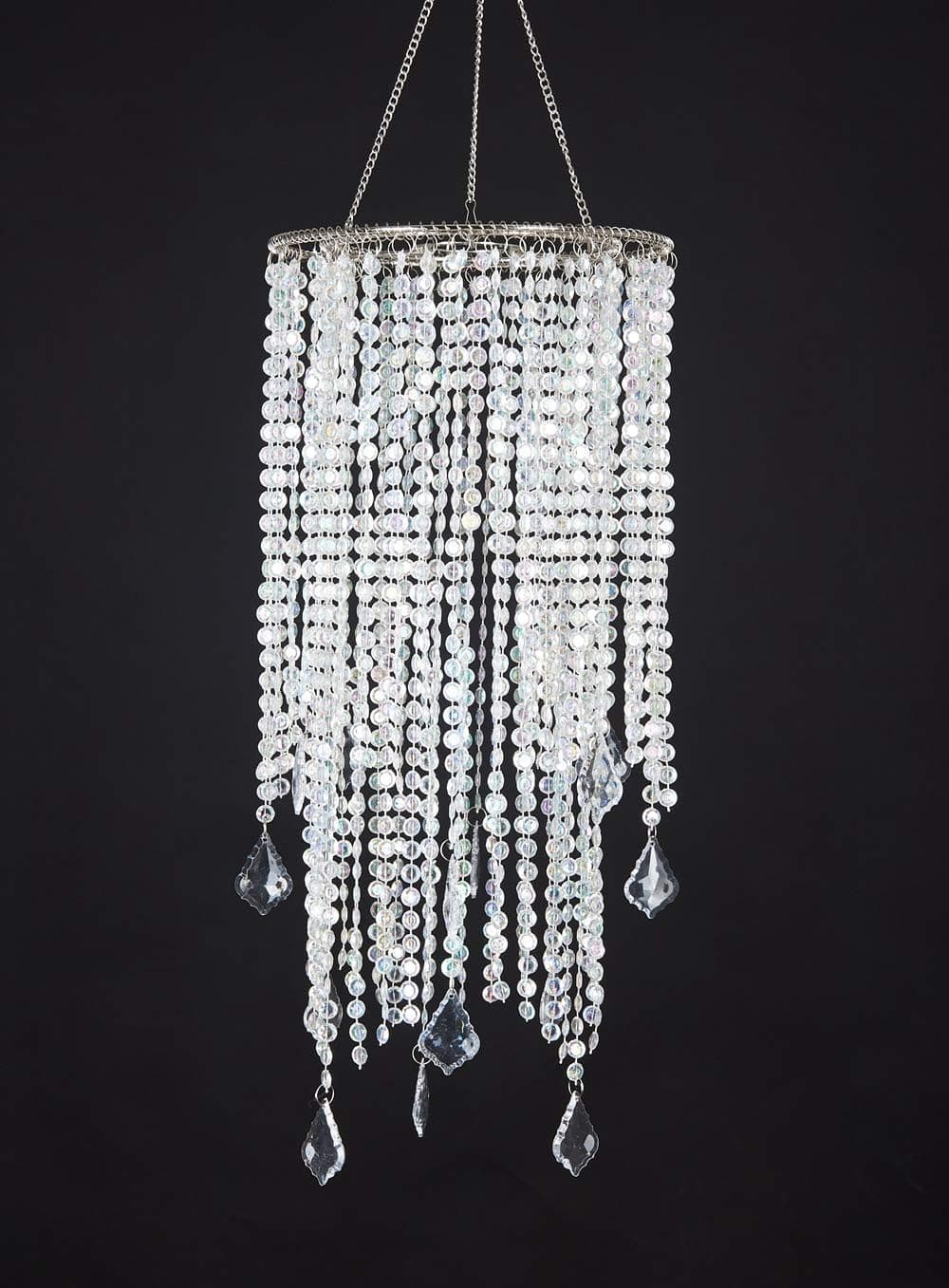 FlavorThings 2 Tiers Sparkling Iridescent Acrylic Beaded Hanging Chandelier Light Fixture W8.5 X H20 Great idea for Wedding Chandeliers Centerpieces Decorations and Any Event Party Home Decor