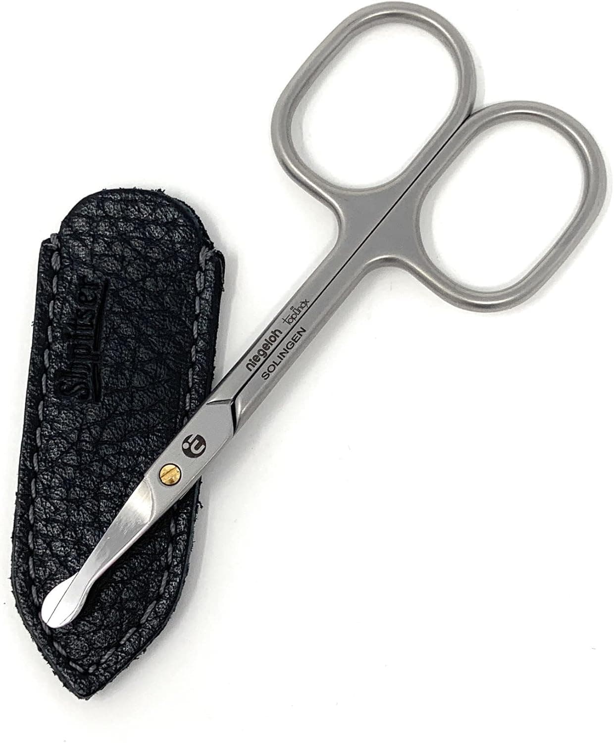 Niegeloh Professional TopInox Stainless Steel Nose & Ear Scissors with SHPITSER Genuine Leather Case. Made in Solingen, Germany