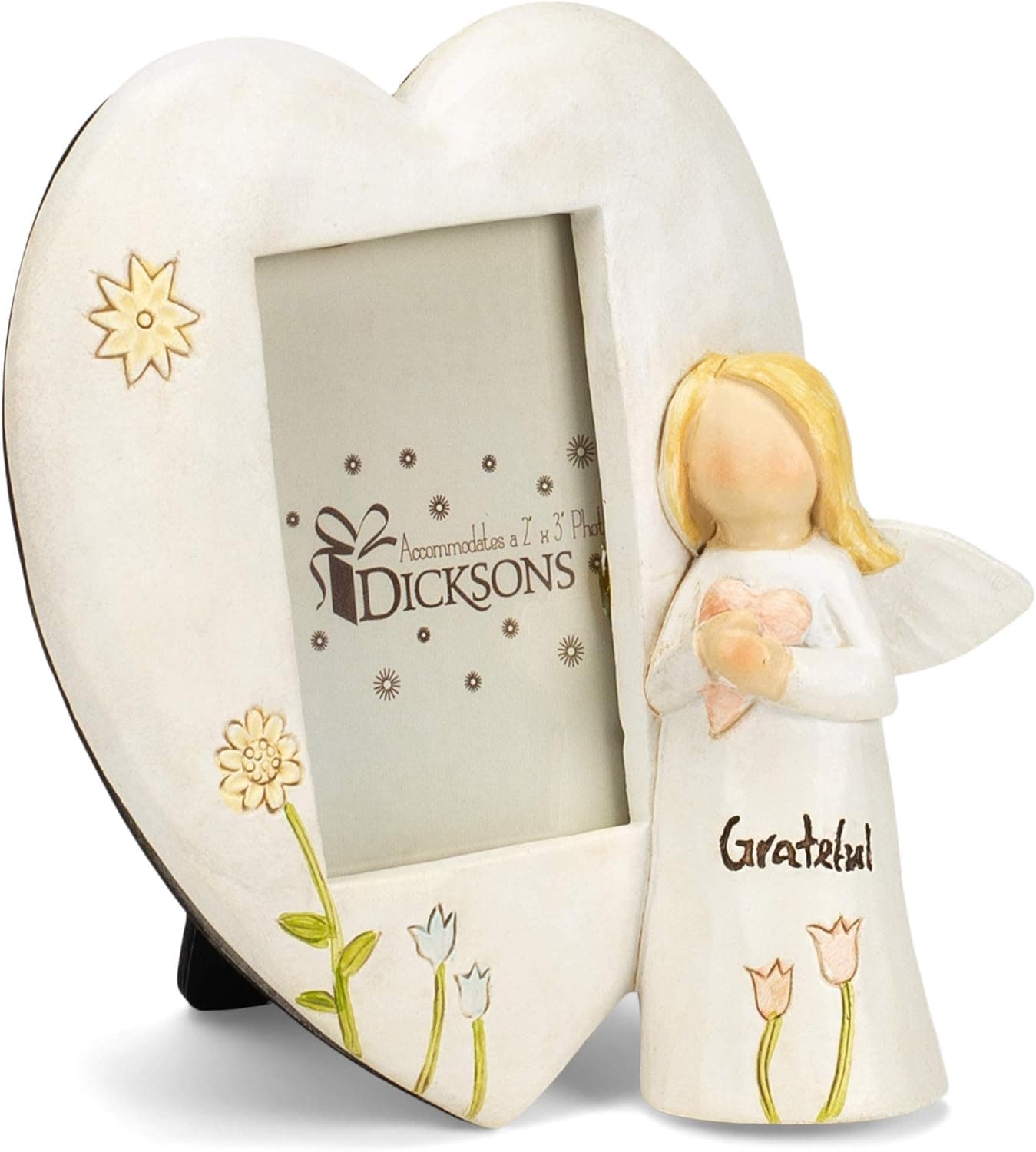 Dicksons Primitive Angel Grateful Heart Shaped 6 x 6 Resin Stone Photo Frame Plaque