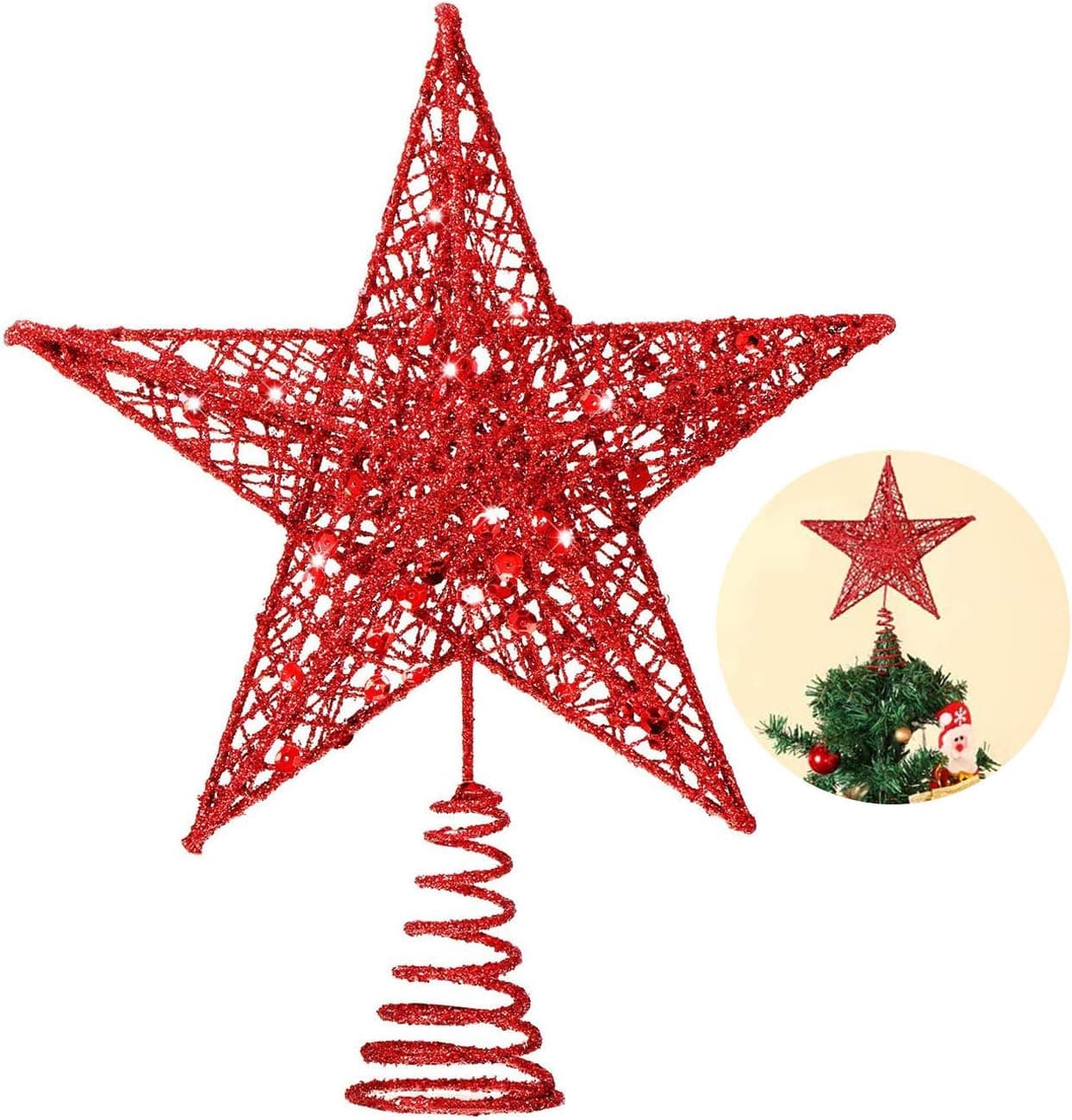 Bimkole Christmas Tree Topper, Red Star Christmas Tree Topper, for Xmas Tree Topper Ornament Indoor Party Bedroom Home Decoration (10 Inch, Red)