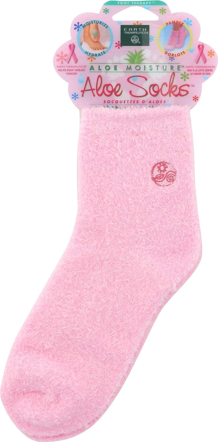 Earth Therapeutics Aloe Vera Socks – Infused with natural aloe vera & Vitamin E – Helps Dry Feet, Cracked Heels, Calluses, Rough Skin, Dead Skin - Use with your Favorite Lotions - Pink
